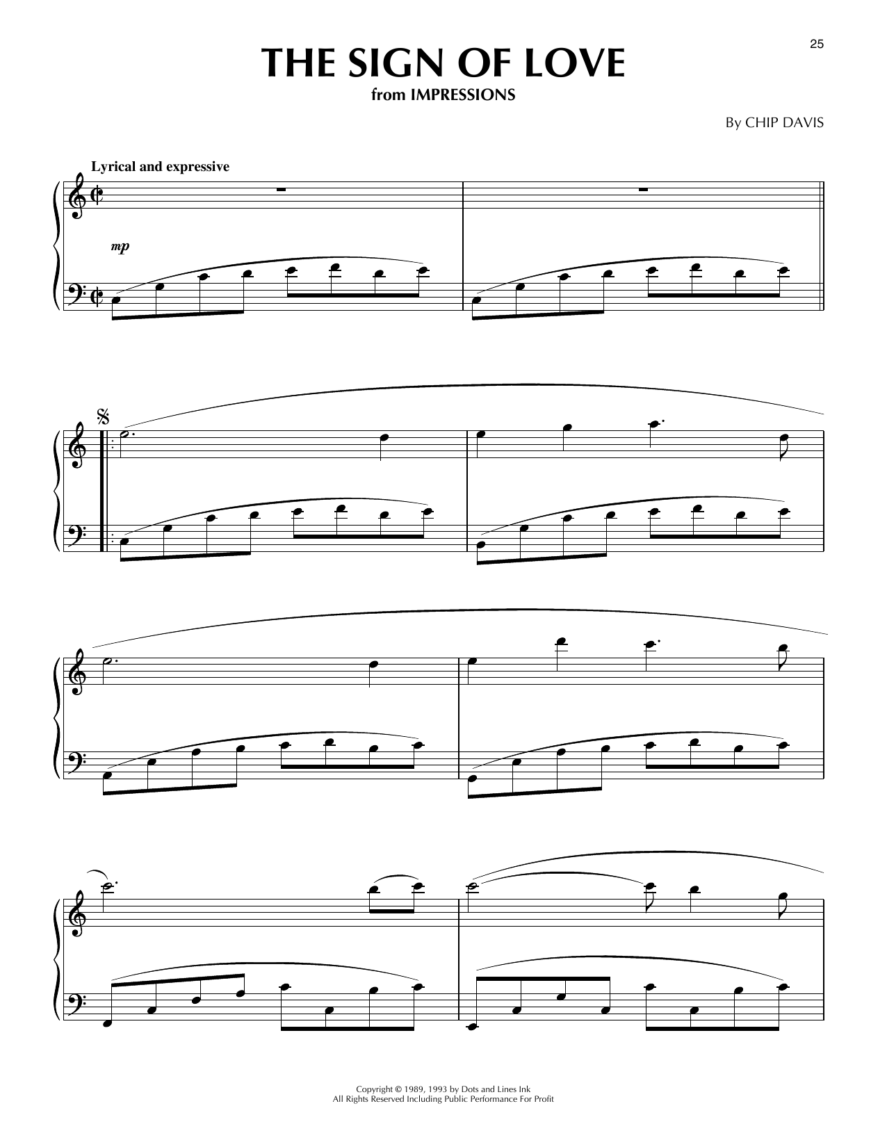 Download Chip Davis The Sign Of Love Sheet Music and learn how to play Piano Solo PDF digital score in minutes