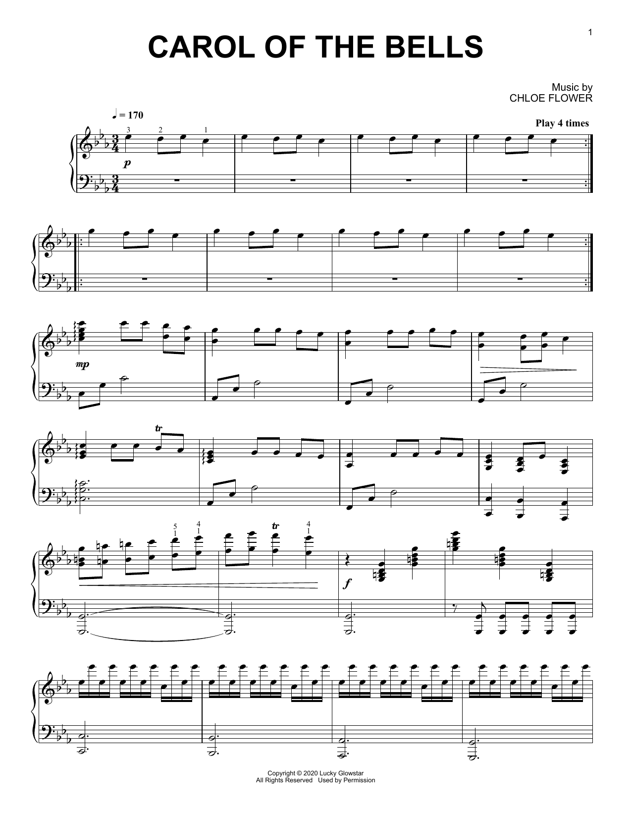 Download Chloe Flower Carol Of The Bells Sheet Music and learn how to play Piano Solo PDF digital score in minutes