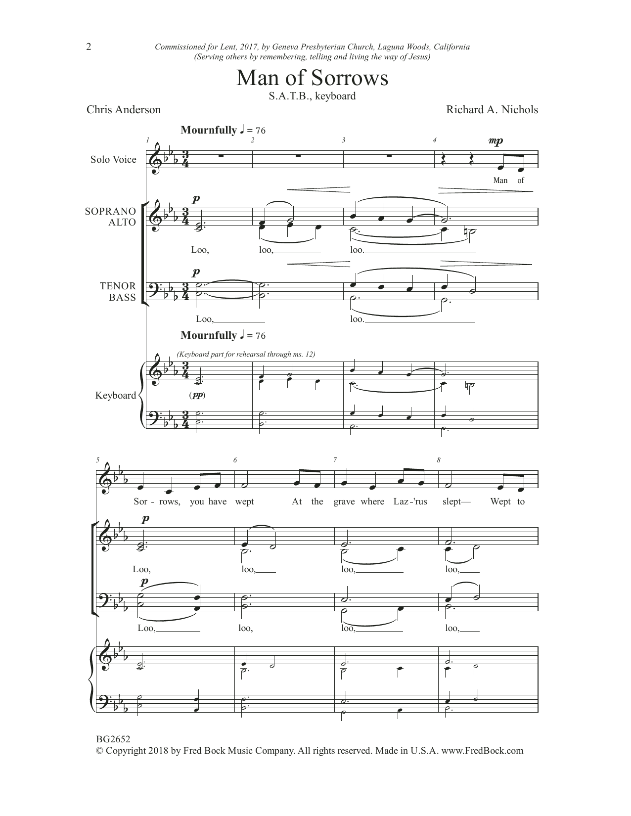 Download Chris Anderson Man of Sorrows Sheet Music and learn how to play SATB Choir PDF digital score in minutes