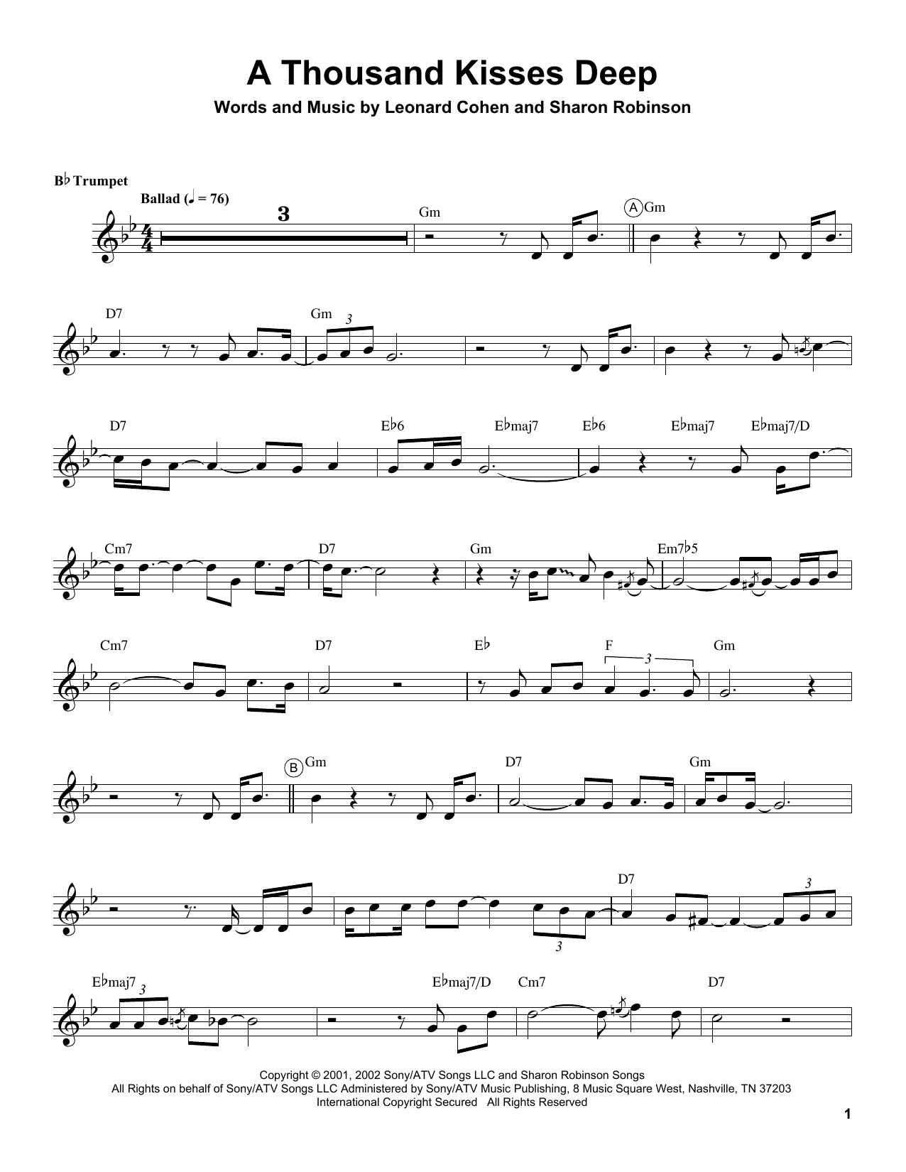 Download Chris Botti A Thousand Kisses Deep Sheet Music and learn how to play Trumpet Transcription PDF digital score in minutes