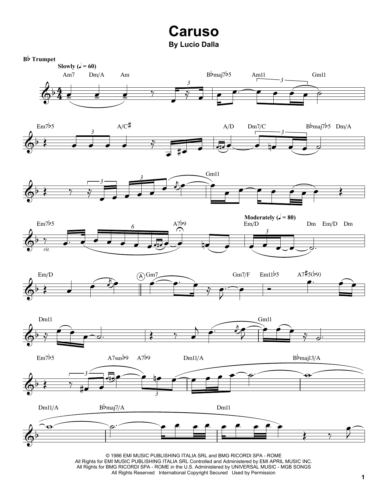 Download Chris Botti Caruso Sheet Music and learn how to play Trumpet Transcription PDF digital score in minutes