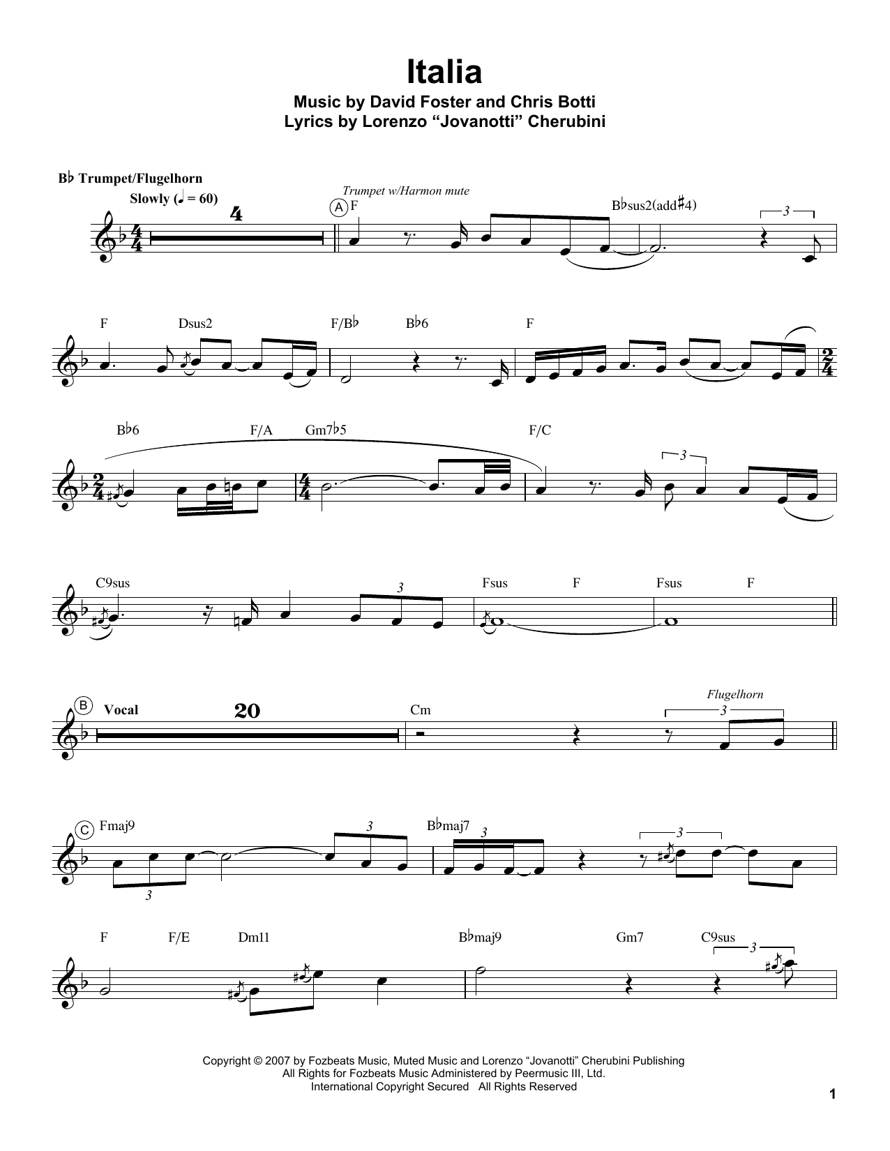 Download Chris Botti Italia Sheet Music and learn how to play Trumpet Transcription PDF digital score in minutes