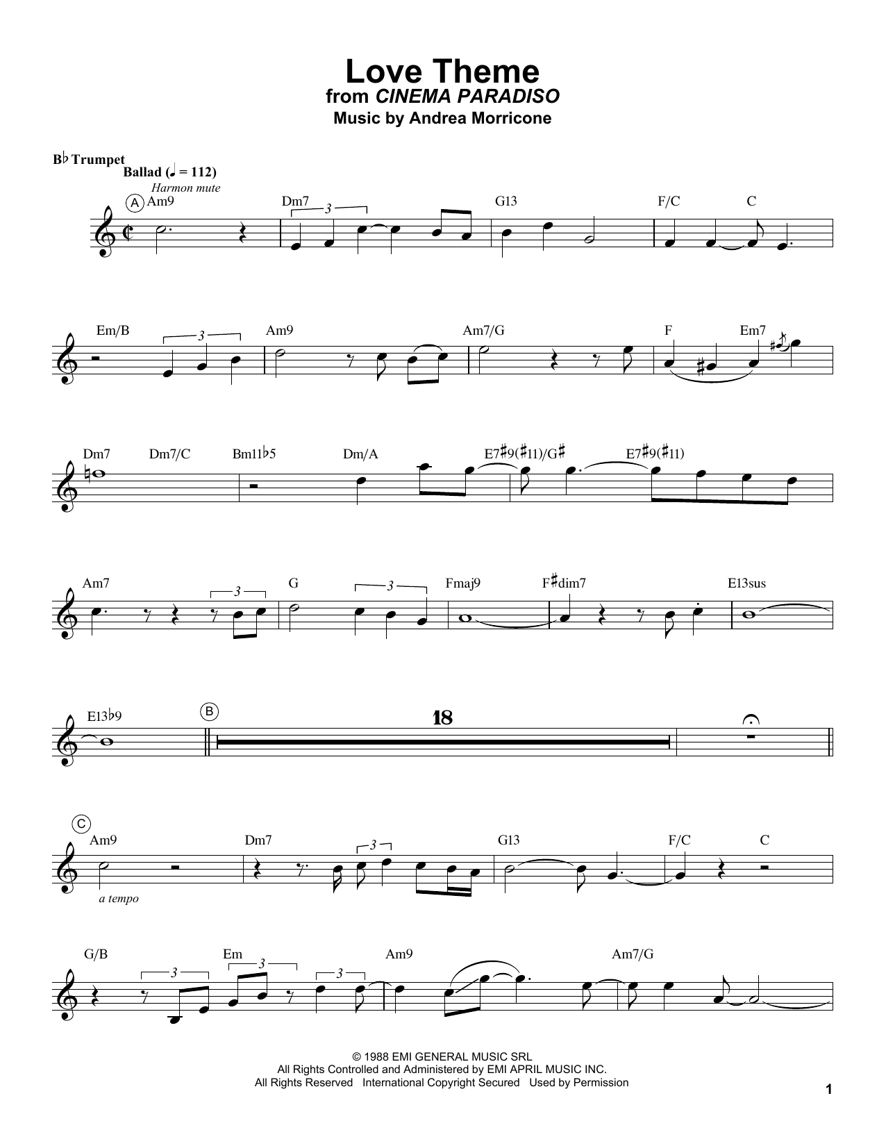 Download Chris Botti Love Theme (Tema D'Amore) Sheet Music and learn how to play Trumpet Transcription PDF digital score in minutes