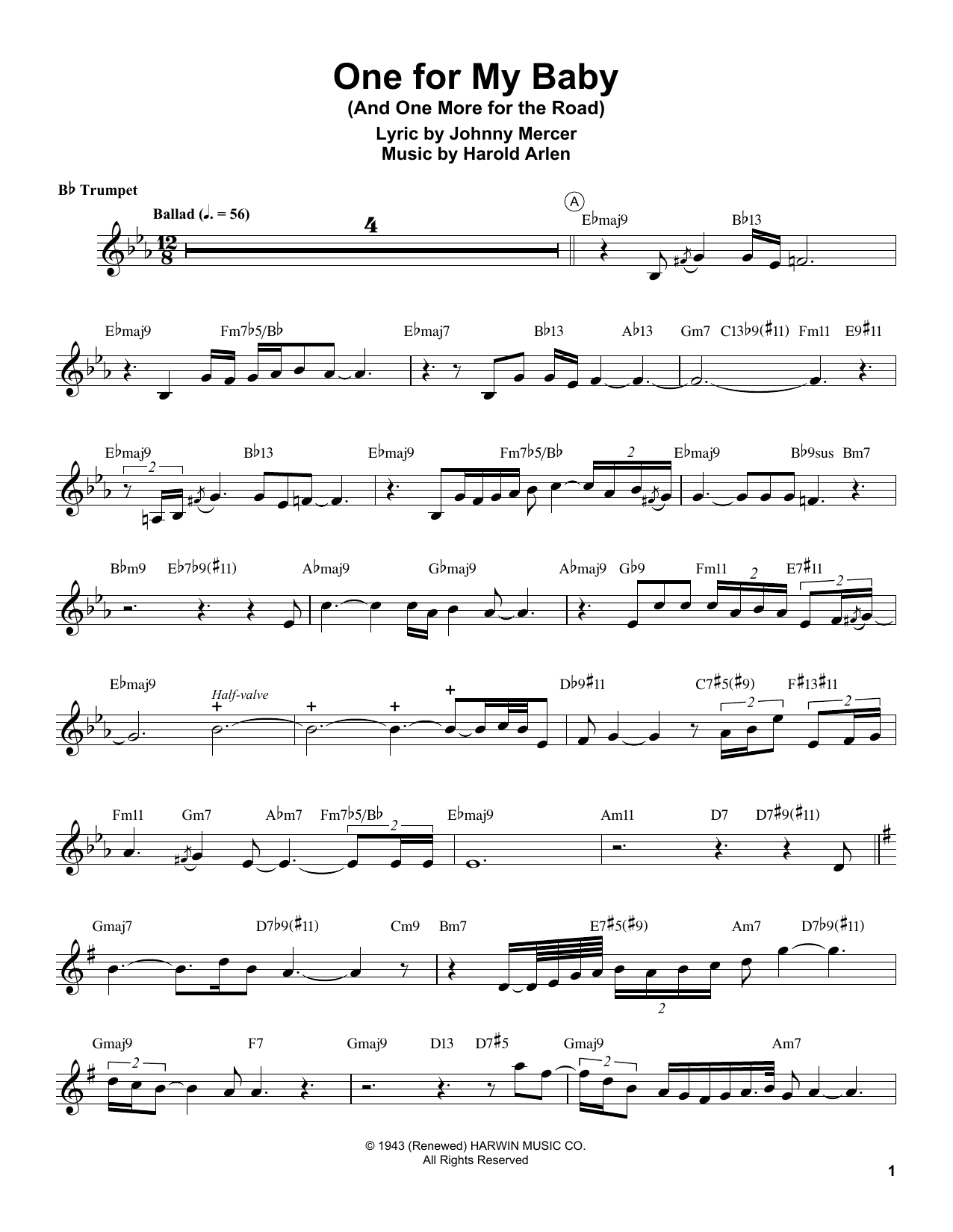 Download Chris Botti One For My Baby (And One More For The Road) Sheet Music and learn how to play Trumpet Transcription PDF digital score in minutes
