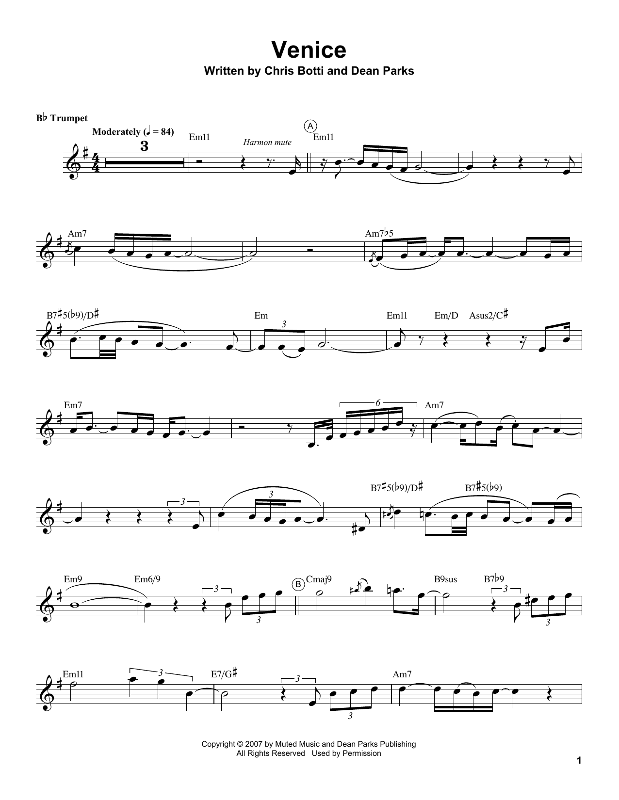 Download Chris Botti Venice Sheet Music and learn how to play Trumpet Transcription PDF digital score in minutes