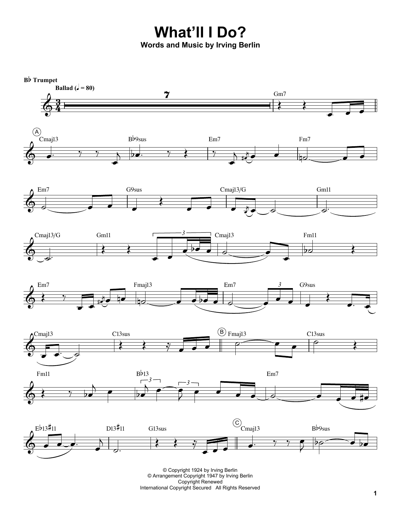 Download Chris Botti What'll I Do? Sheet Music and learn how to play Trumpet Transcription PDF digital score in minutes