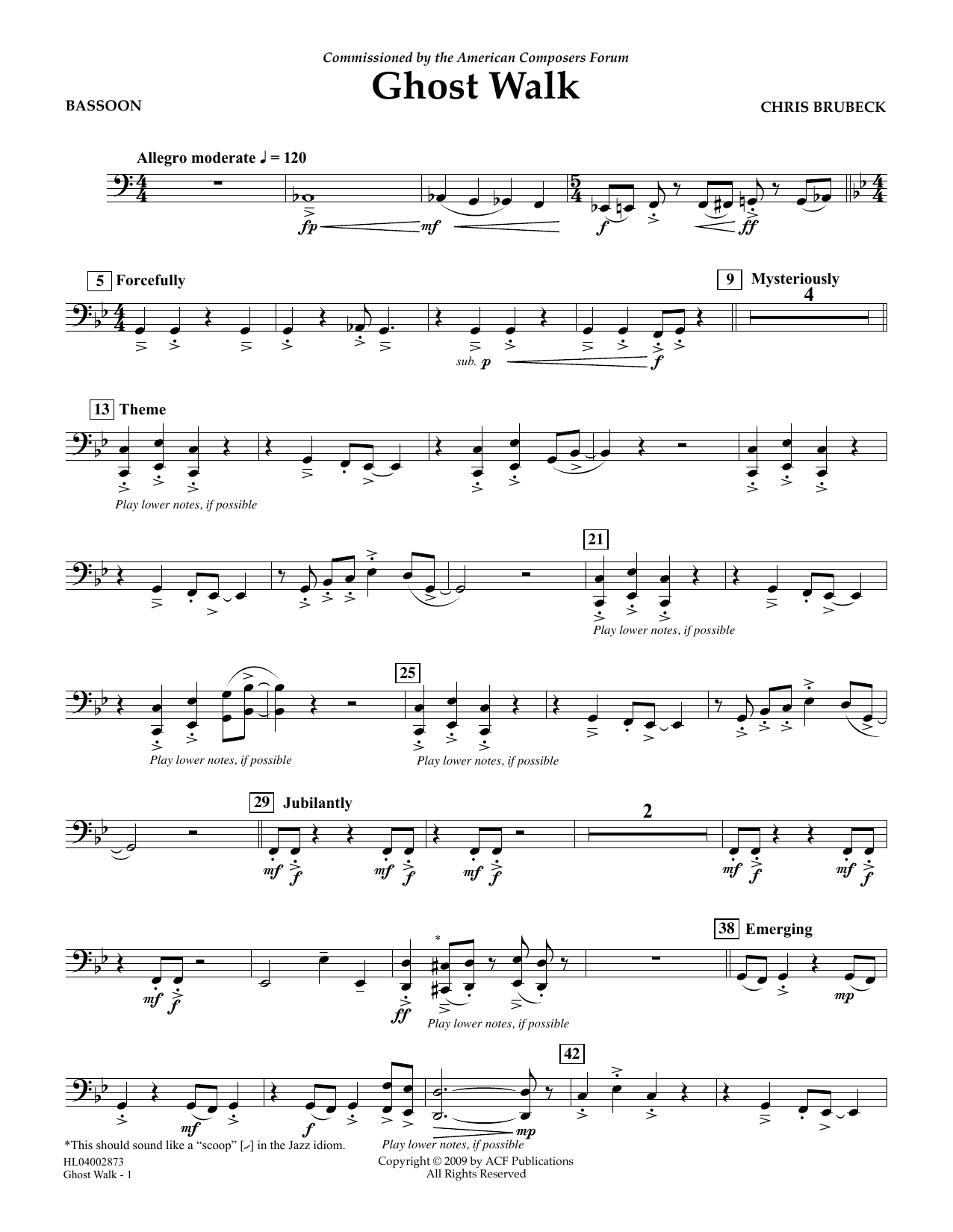 Download Chris Brubeck Ghost Walk - Bassoon Sheet Music and learn how to play Concert Band PDF digital score in minutes