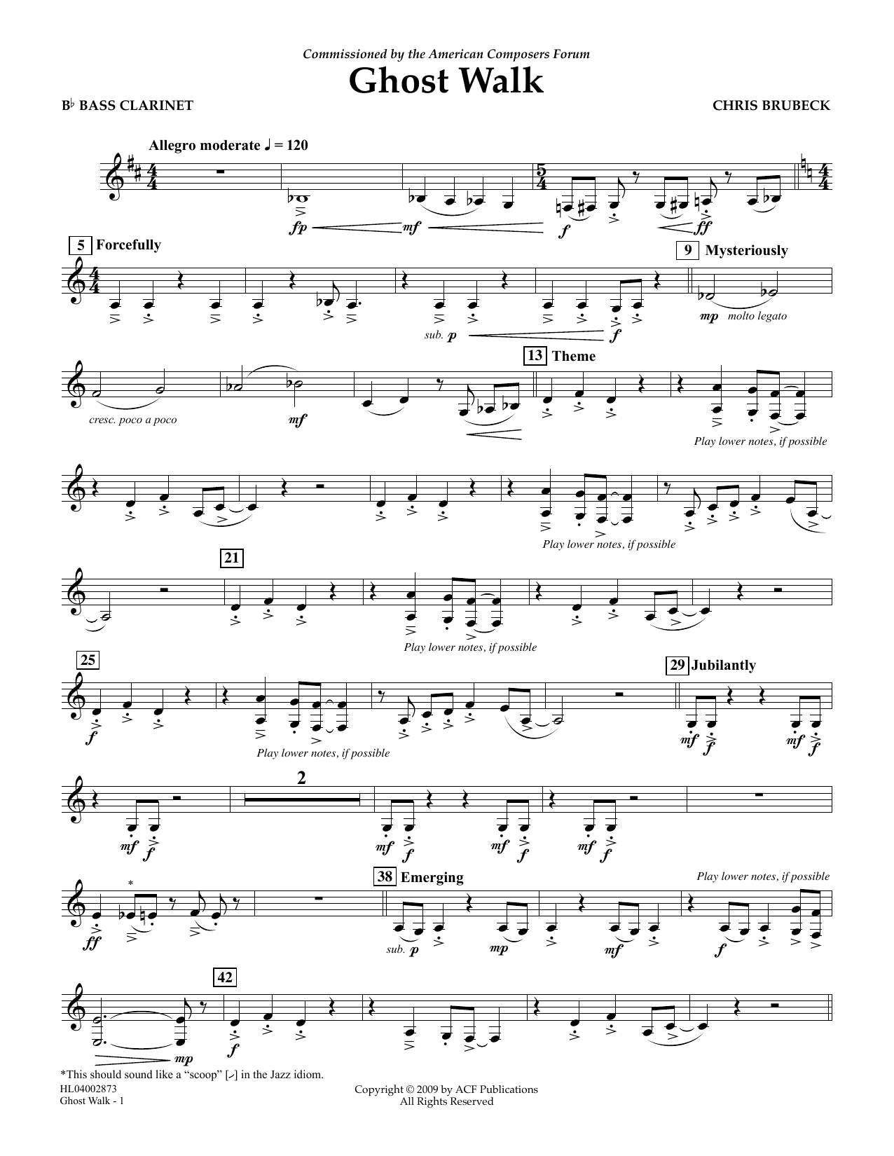 Download Chris Brubeck Ghost Walk - Bb Bass Clarinet Sheet Music and learn how to play Concert Band PDF digital score in minutes