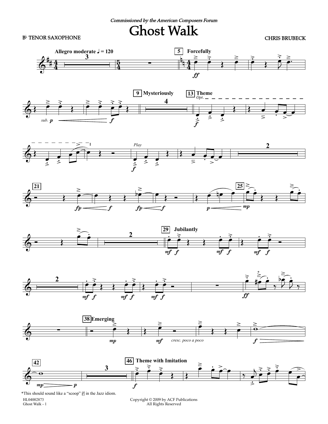 Download Chris Brubeck Ghost Walk - Bb Tenor Saxophone Sheet Music and learn how to play Concert Band PDF digital score in minutes