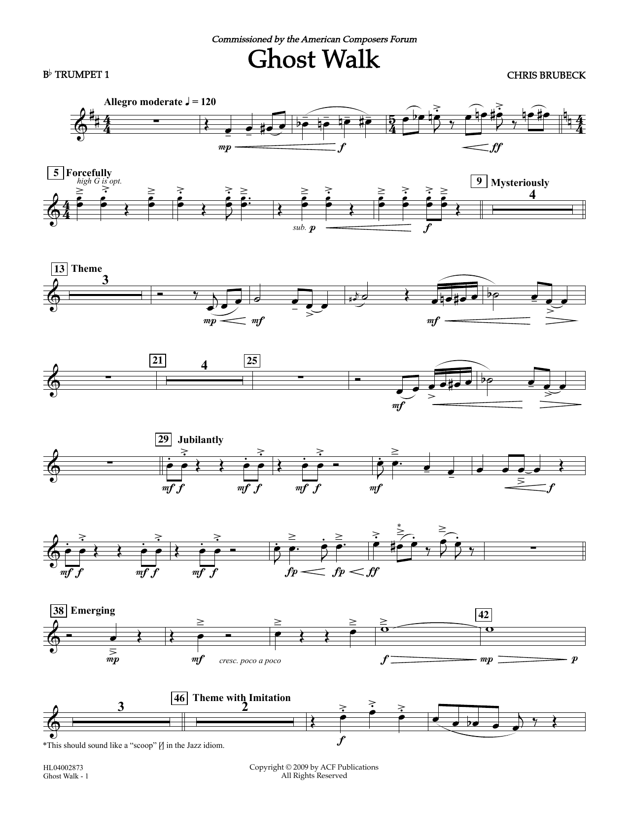 Download Chris Brubeck Ghost Walk - Bb Trumpet 1 Sheet Music and learn how to play Concert Band PDF digital score in minutes