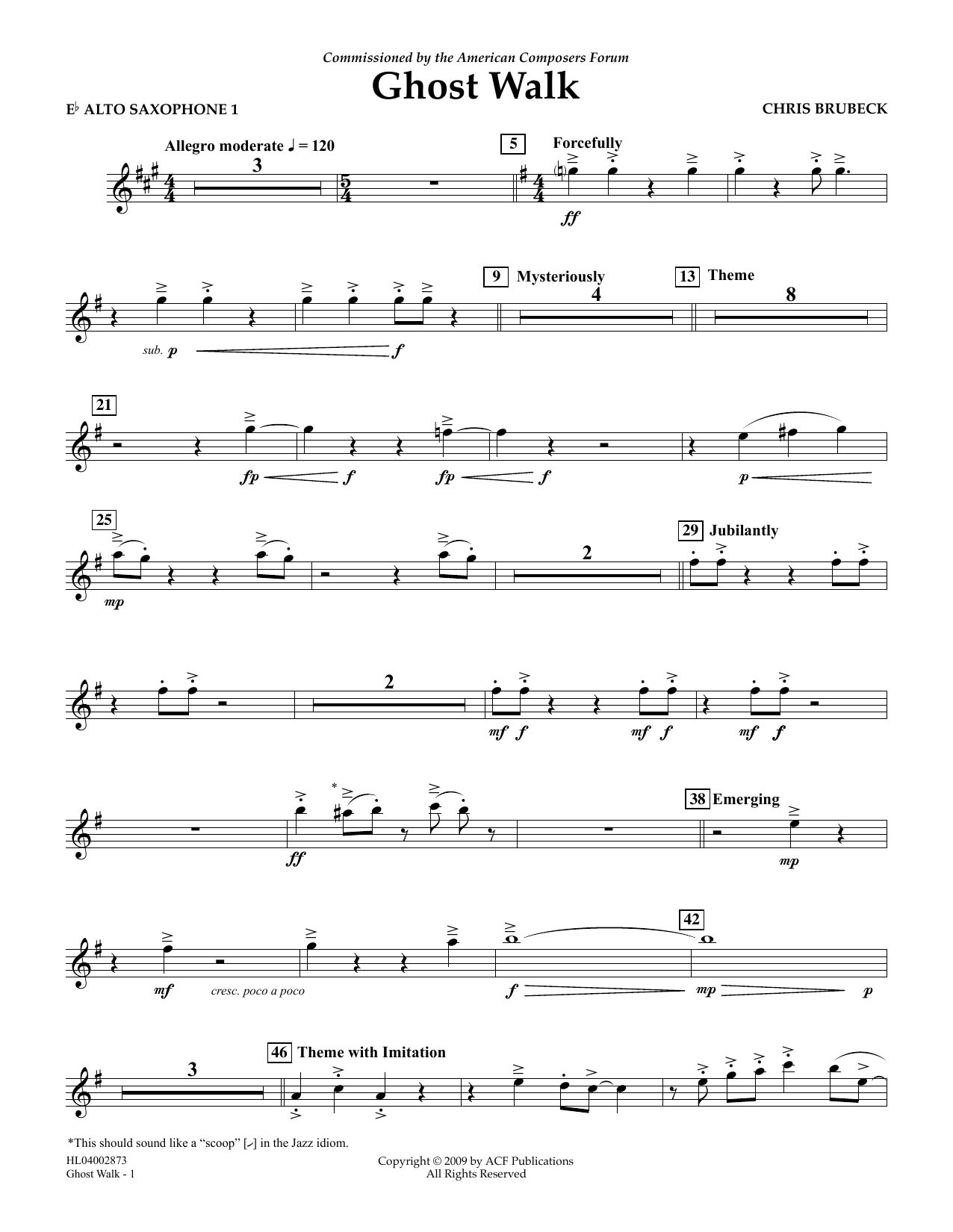 Download Chris Brubeck Ghost Walk - Eb Alto Saxophone 1 Sheet Music and learn how to play Concert Band PDF digital score in minutes
