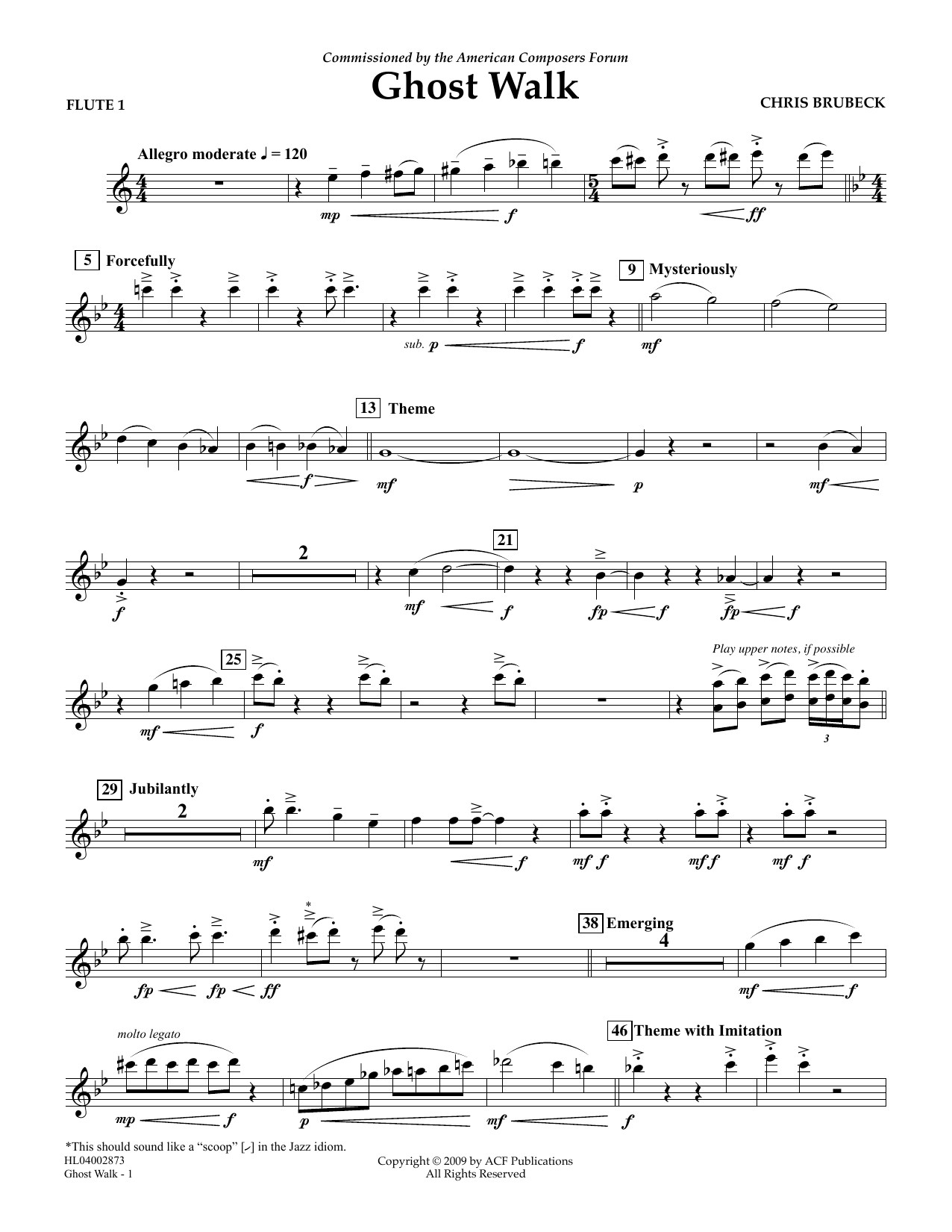 Download Chris Brubeck Ghost Walk - Flute 1 Sheet Music and learn how to play Concert Band PDF digital score in minutes