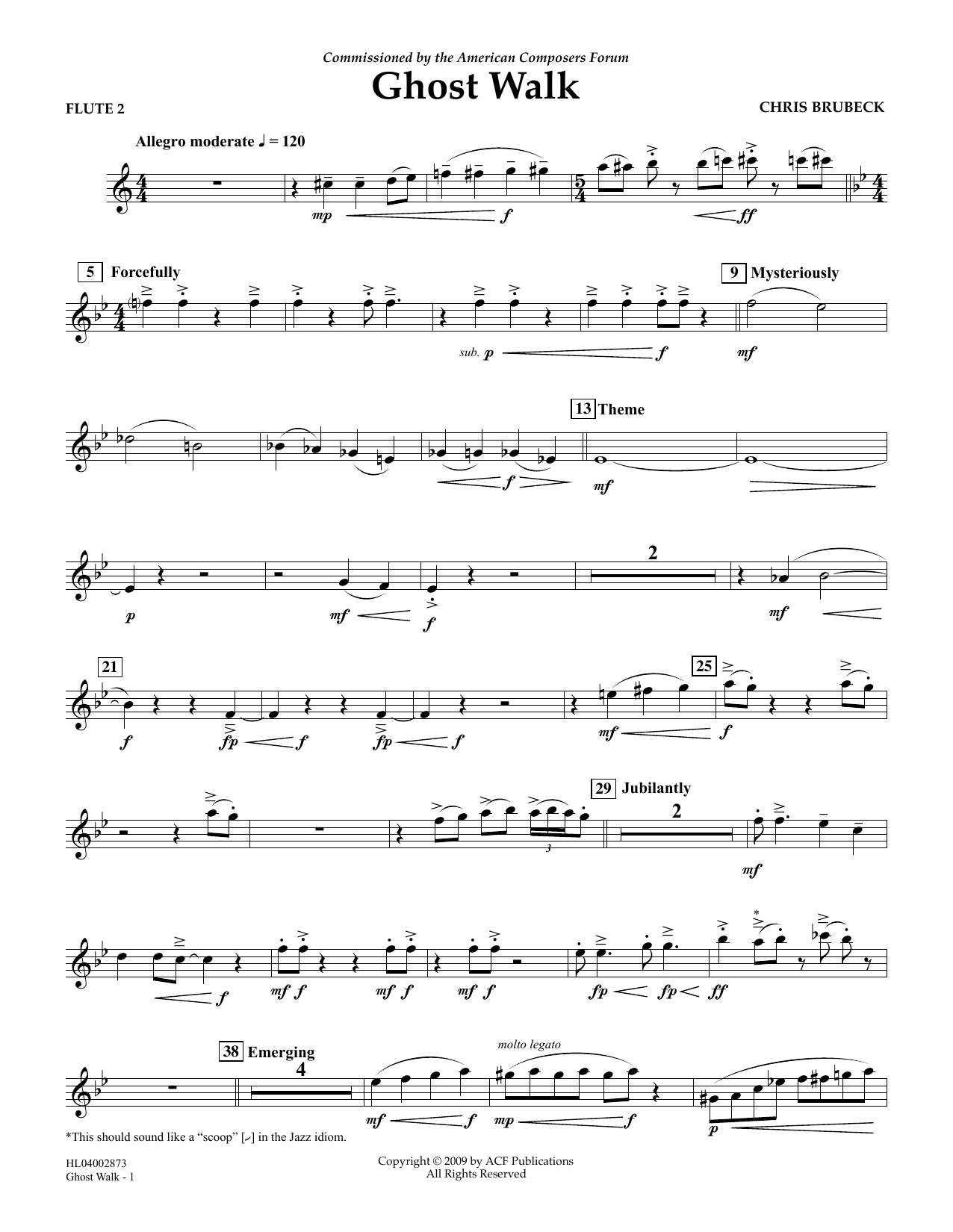 Download Chris Brubeck Ghost Walk - Flute 2 Sheet Music and learn how to play Concert Band PDF digital score in minutes