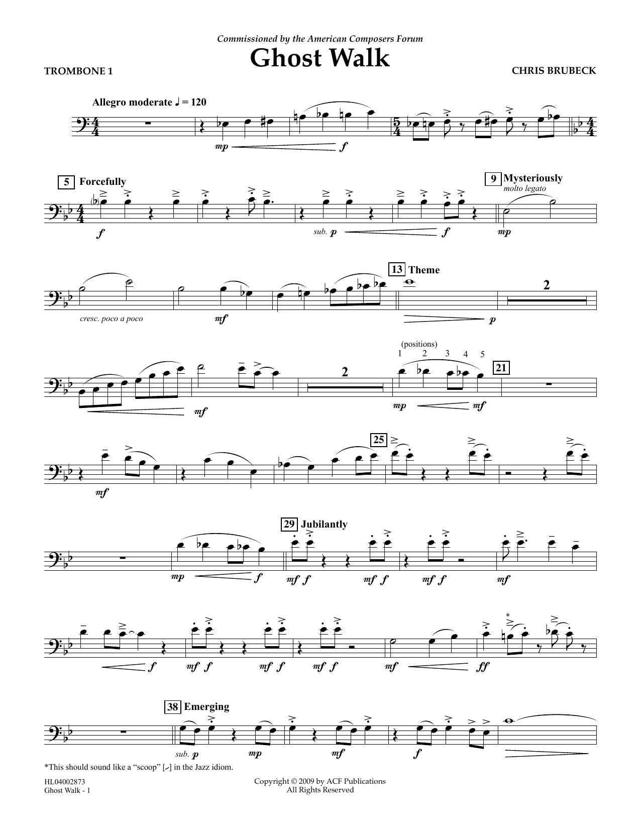 Download Chris Brubeck Ghost Walk - Trombone 1 Sheet Music and learn how to play Concert Band PDF digital score in minutes