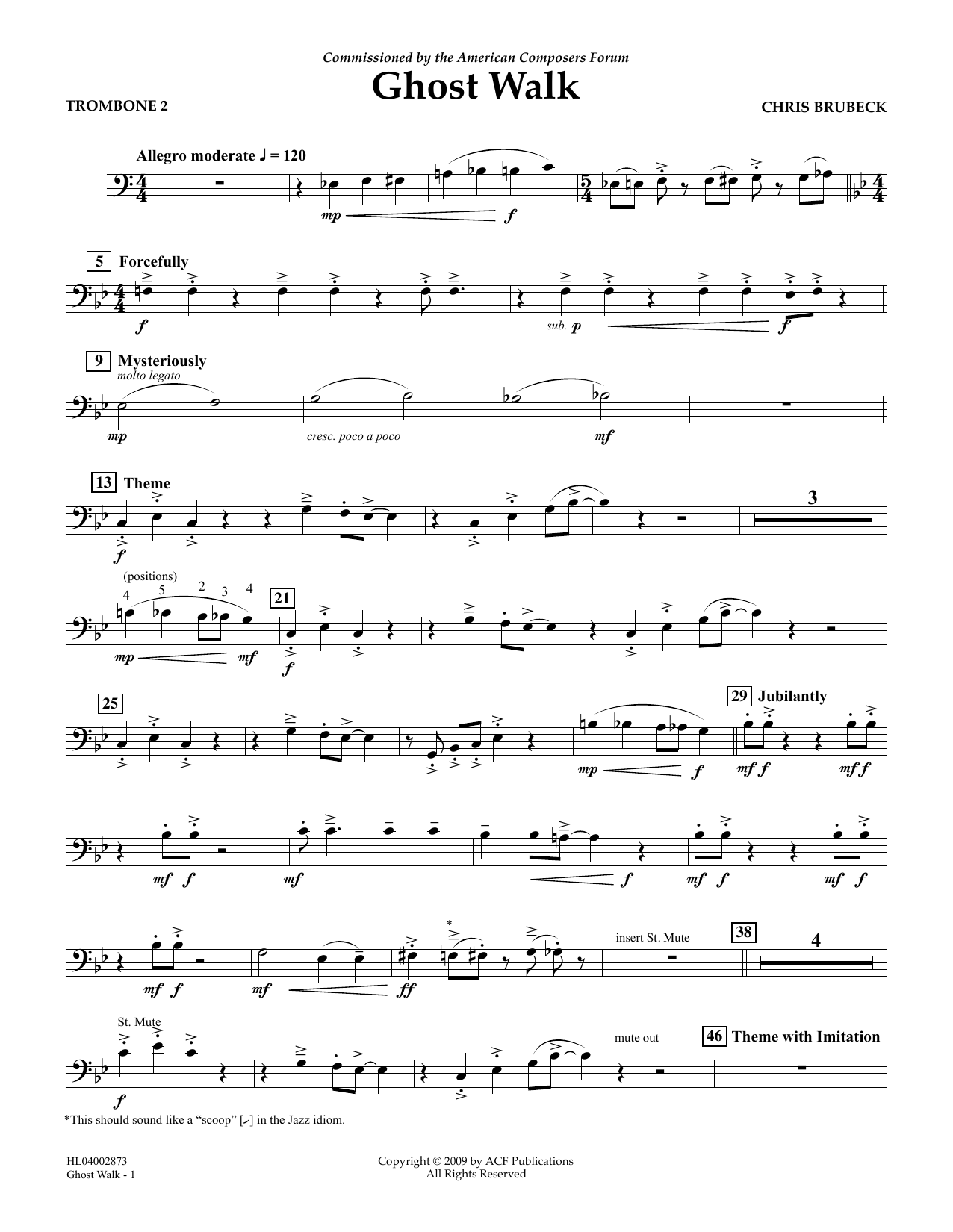 Download Chris Brubeck Ghost Walk - Trombone 2 Sheet Music and learn how to play Concert Band PDF digital score in minutes