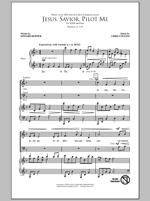 Download Chris Collins Jesus, Savior, Pilot Me Sheet Music and learn how to play SATB Choir PDF digital score in minutes