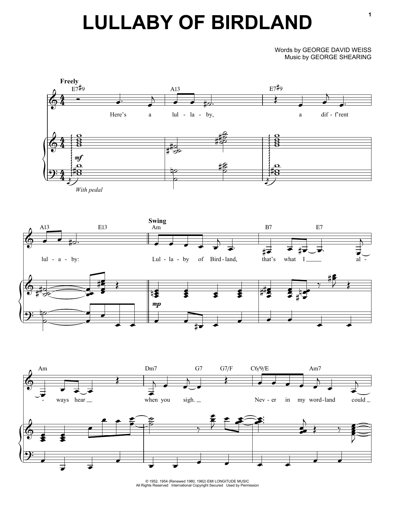 Download Chris Connor Lullaby Of Birdland Sheet Music and learn how to play Piano & Vocal PDF digital score in minutes