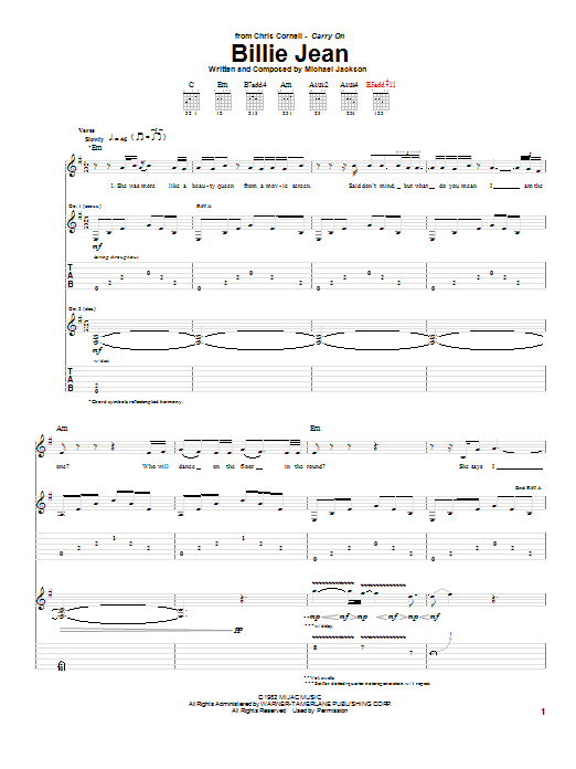 Download Chris Cornell Billie Jean Sheet Music and learn how to play Guitar Tab PDF digital score in minutes