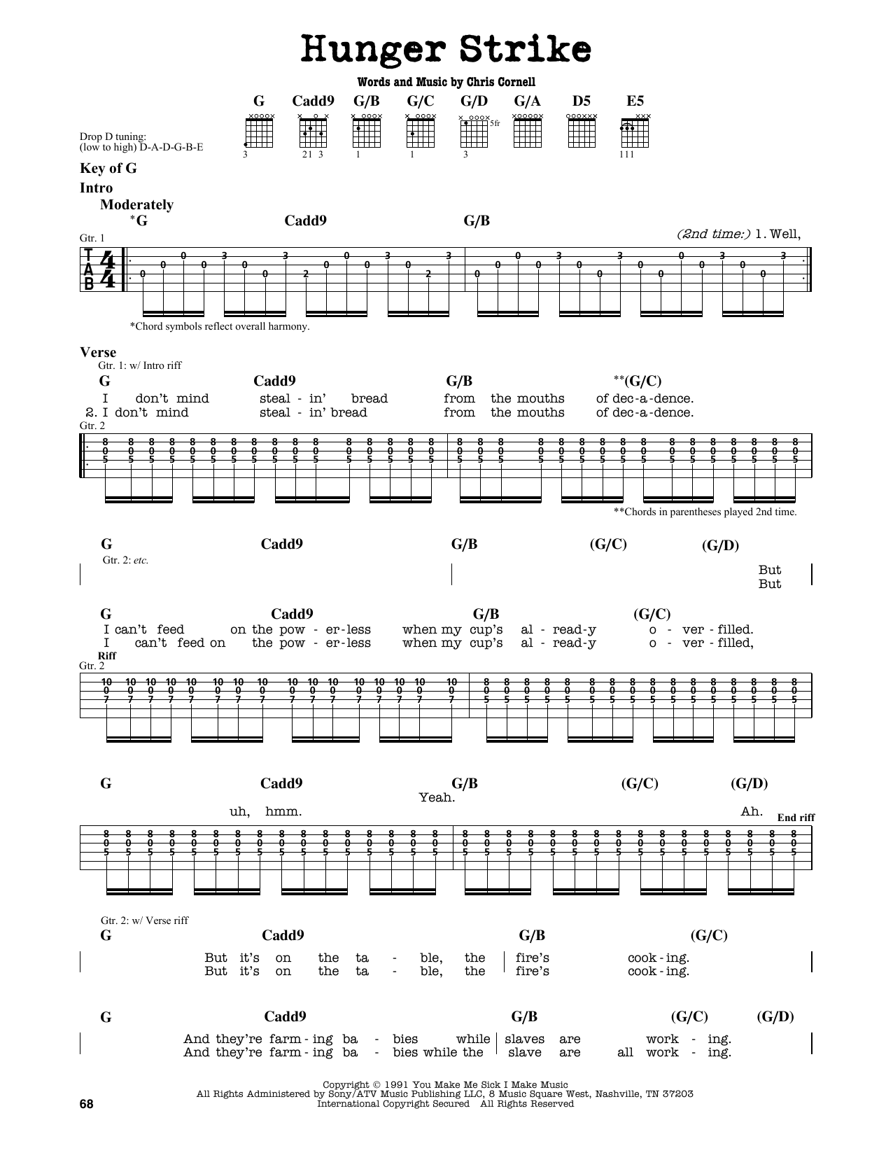 Download Chris Cornell Hunger Strike Sheet Music and learn how to play Guitar Lead Sheet PDF digital score in minutes