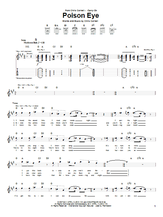 Download Chris Cornell Poison Eye Sheet Music and learn how to play Guitar Tab PDF digital score in minutes