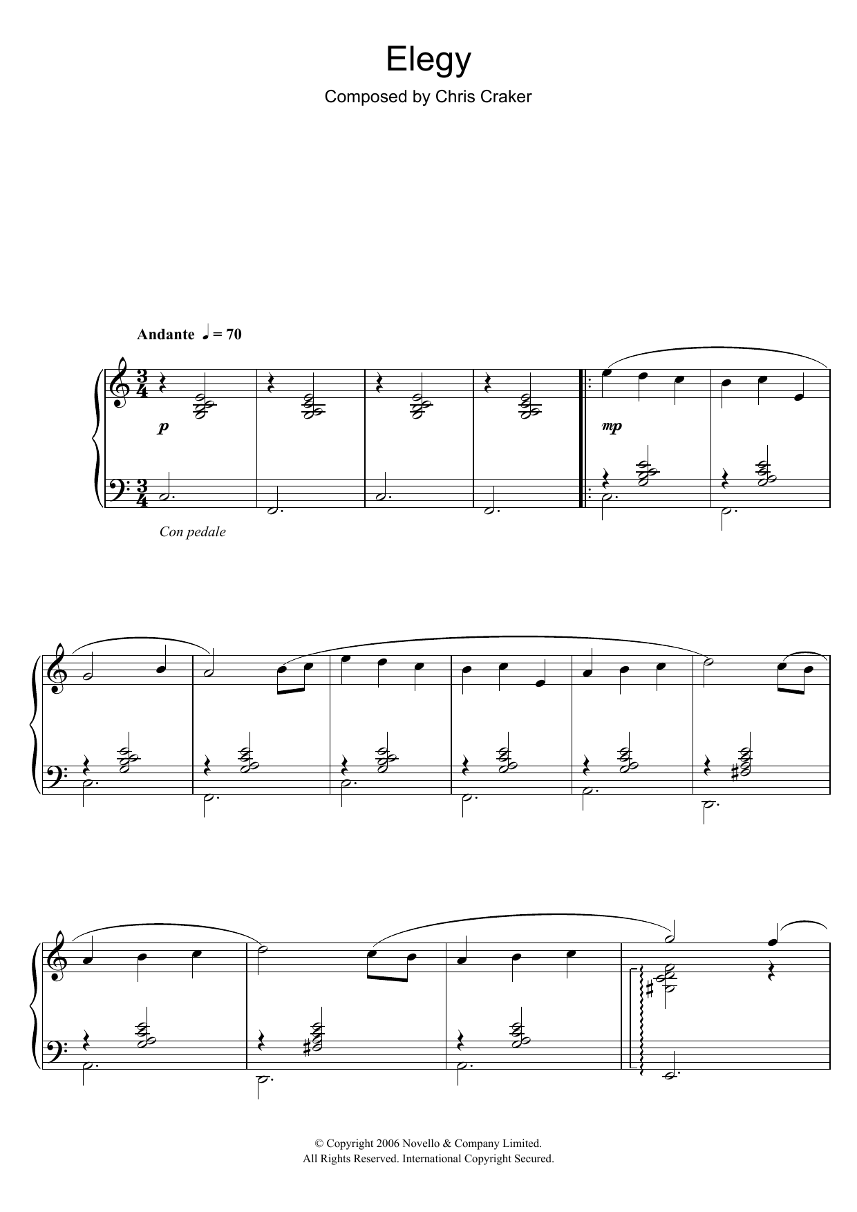 Download Chris Craker Elegy Sheet Music and learn how to play Piano PDF digital score in minutes