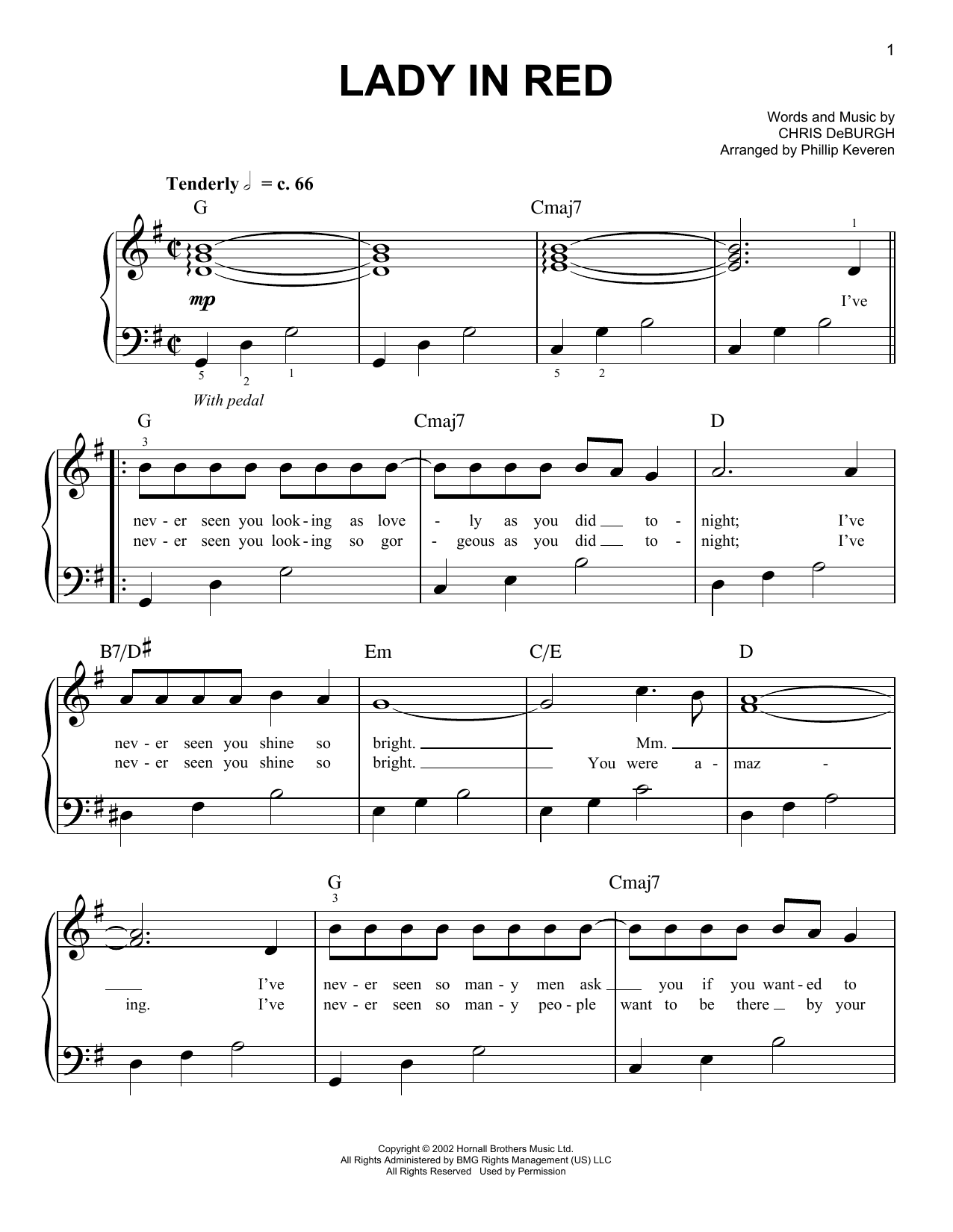 Download Chris de Burgh Lady In Red (arr. Phillip Keveren) Sheet Music and learn how to play Easy Piano PDF digital score in minutes