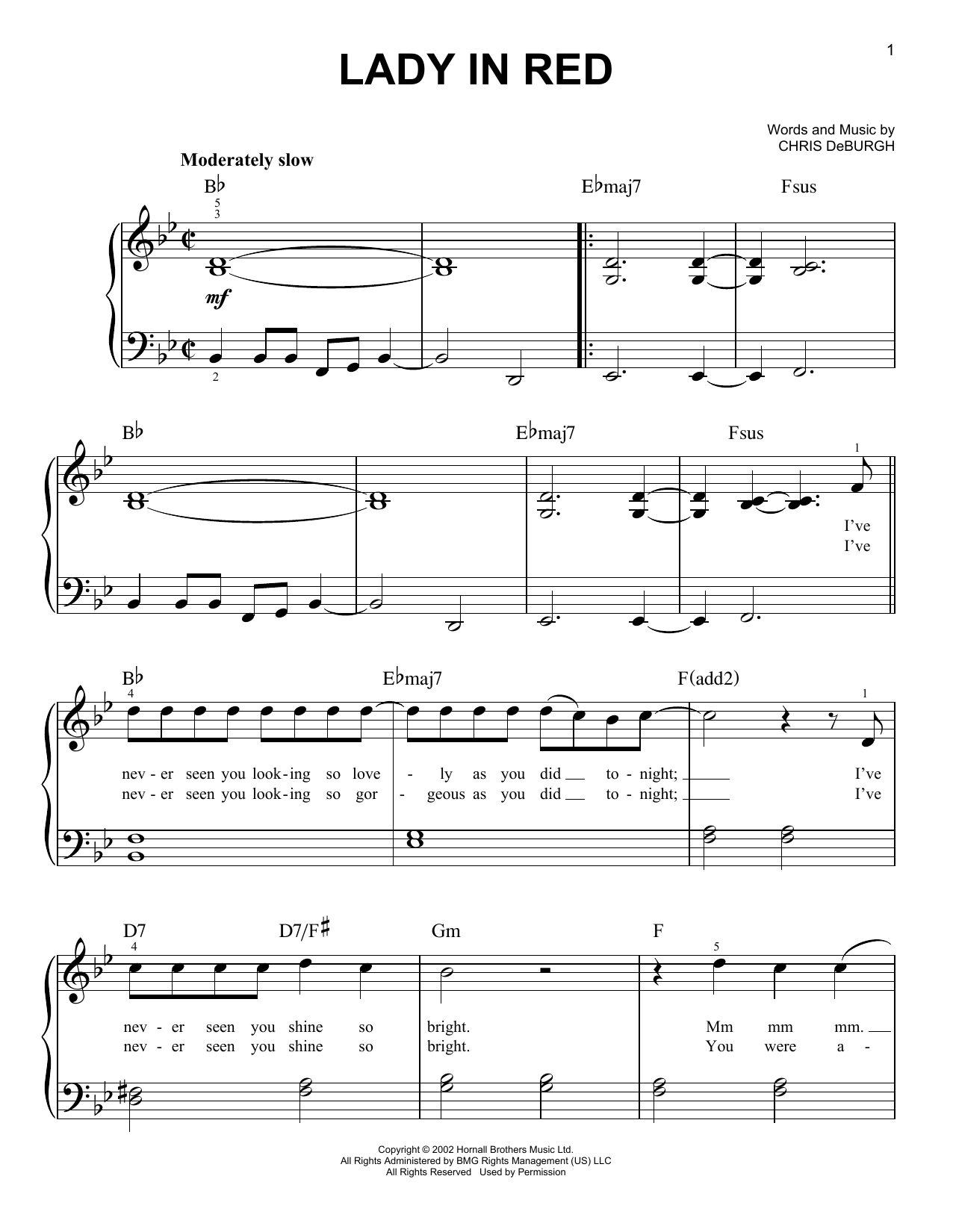 Download Chris de Burgh The Lady In Red Sheet Music and learn how to play Beginner Piano PDF digital score in minutes