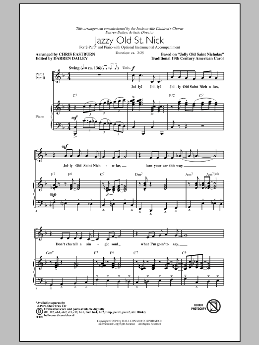 Download Chris Eastburn Jazzy Old St. Nick Sheet Music and learn how to play 2-Part Choir PDF digital score in minutes