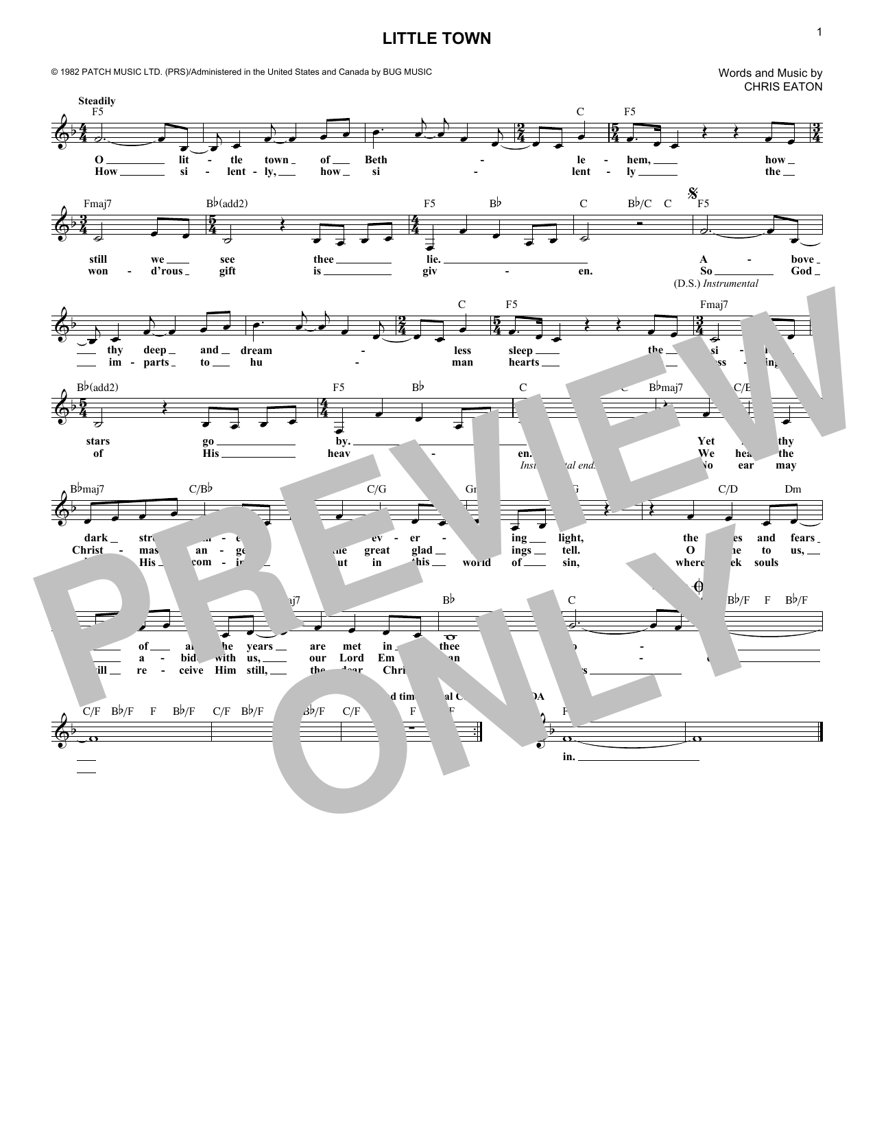 Download Chris Eaton Little Town Sheet Music and learn how to play Lead Sheet / Fake Book PDF digital score in minutes