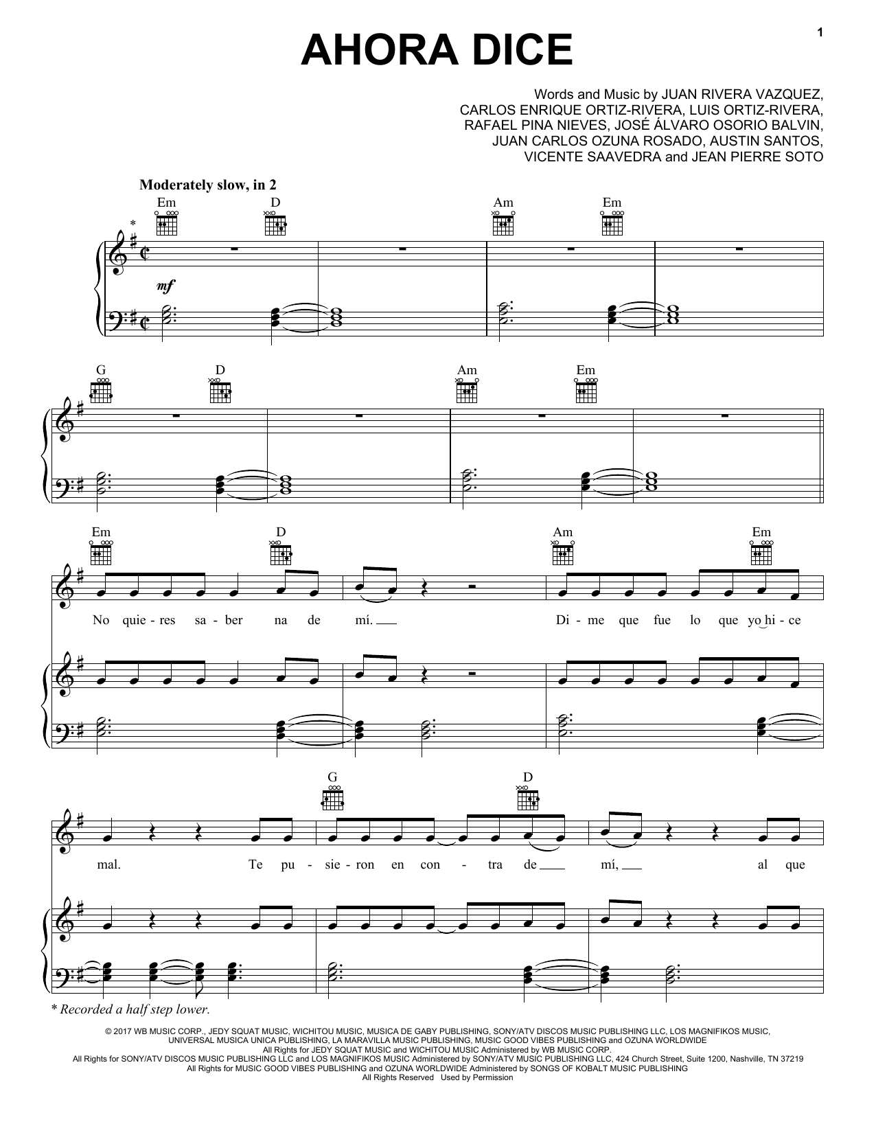 Download Chris Jeday Ahora Dice (feat. J Balvin, Ozuna & Arcangel) Sheet Music and learn how to play Piano, Vocal & Guitar (Right-Hand Melody) PDF digital score in minutes