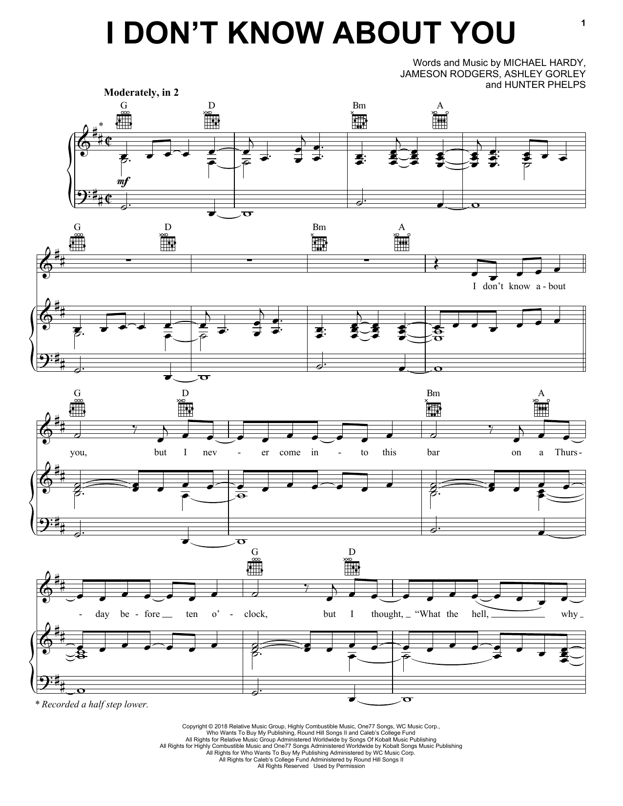 Download Chris Lane I Don't Know About You Sheet Music and learn how to play Piano, Vocal & Guitar Chords (Right-Hand Melody) PDF digital score in minutes