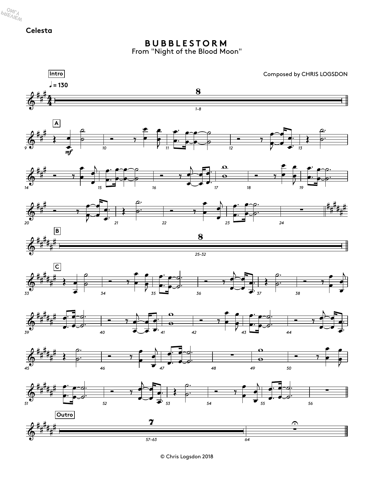 Download Chris Logsdon Bubblestorm (from Night of the Blood Moon) - Celesta Sheet Music and learn how to play Performance Ensemble PDF digital score in minutes