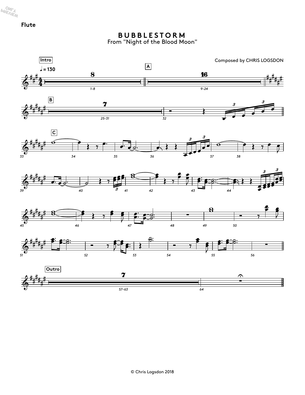 Download Chris Logsdon Bubblestorm (from Night of the Blood Moon) - Flute Sheet Music and learn how to play Performance Ensemble PDF digital score in minutes