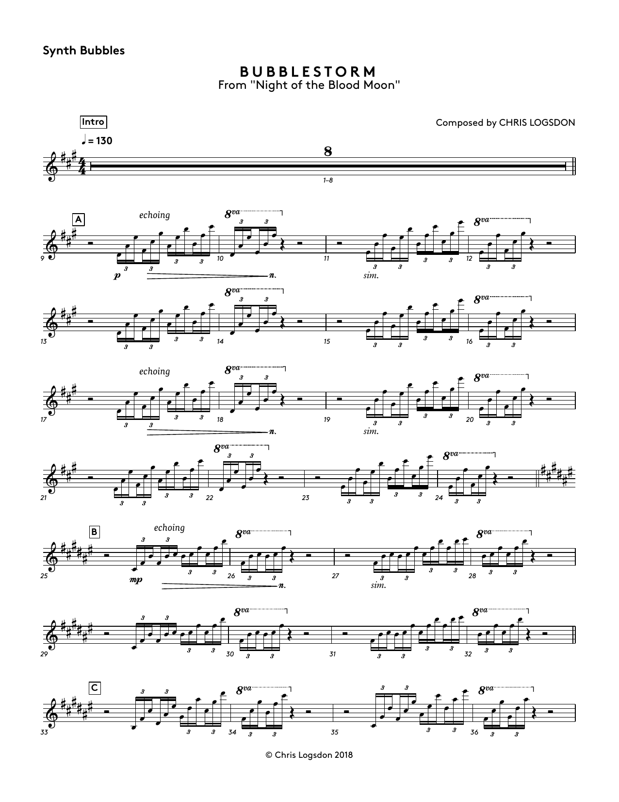 Download Chris Logsdon Bubblestorm (from Night of the Blood Moon) - Synth Bubbles Sheet Music and learn how to play Performance Ensemble PDF digital score in minutes