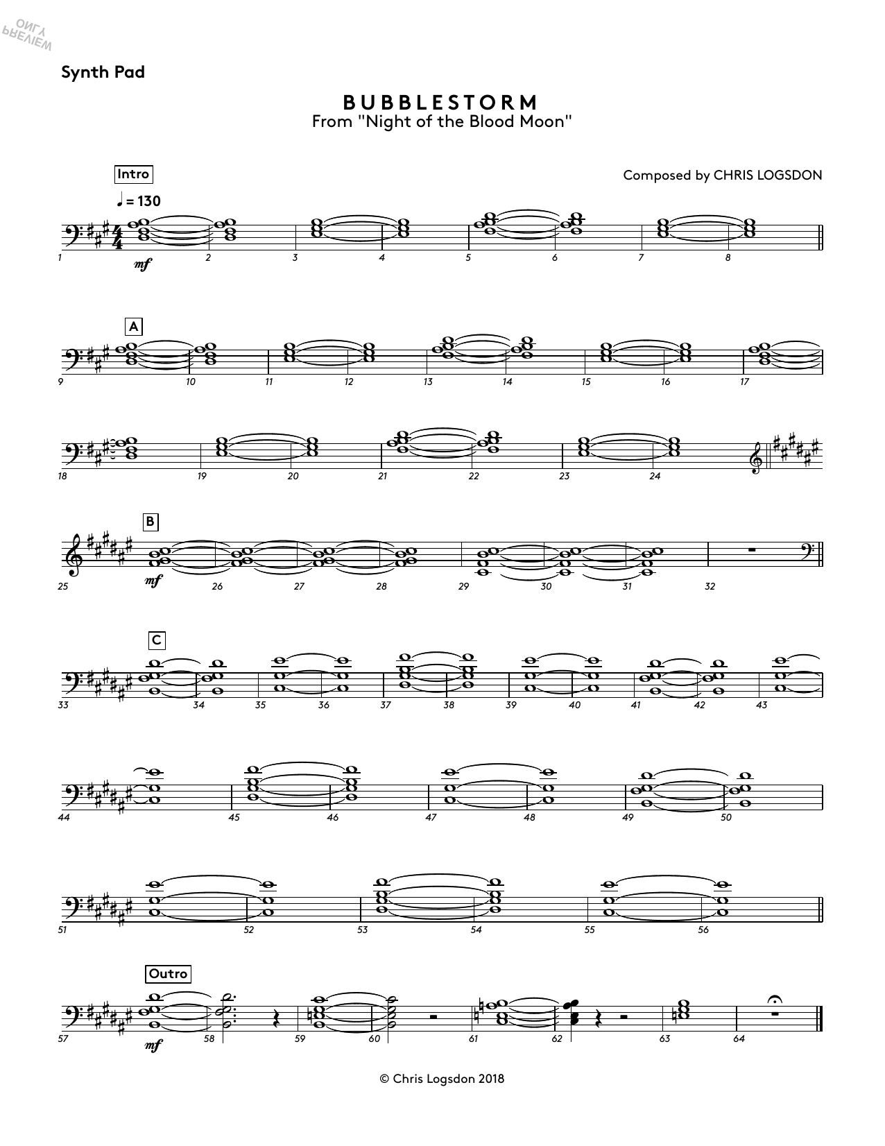 Download Chris Logsdon Bubblestorm (from Night of the Blood Moon) - Synth Pad Sheet Music and learn how to play Performance Ensemble PDF digital score in minutes
