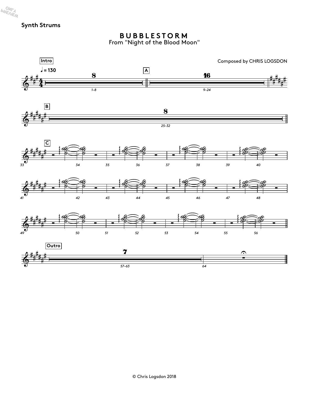 Download Chris Logsdon Bubblestorm (from Night of the Blood Moon) - Synth Strums Sheet Music and learn how to play Performance Ensemble PDF digital score in minutes