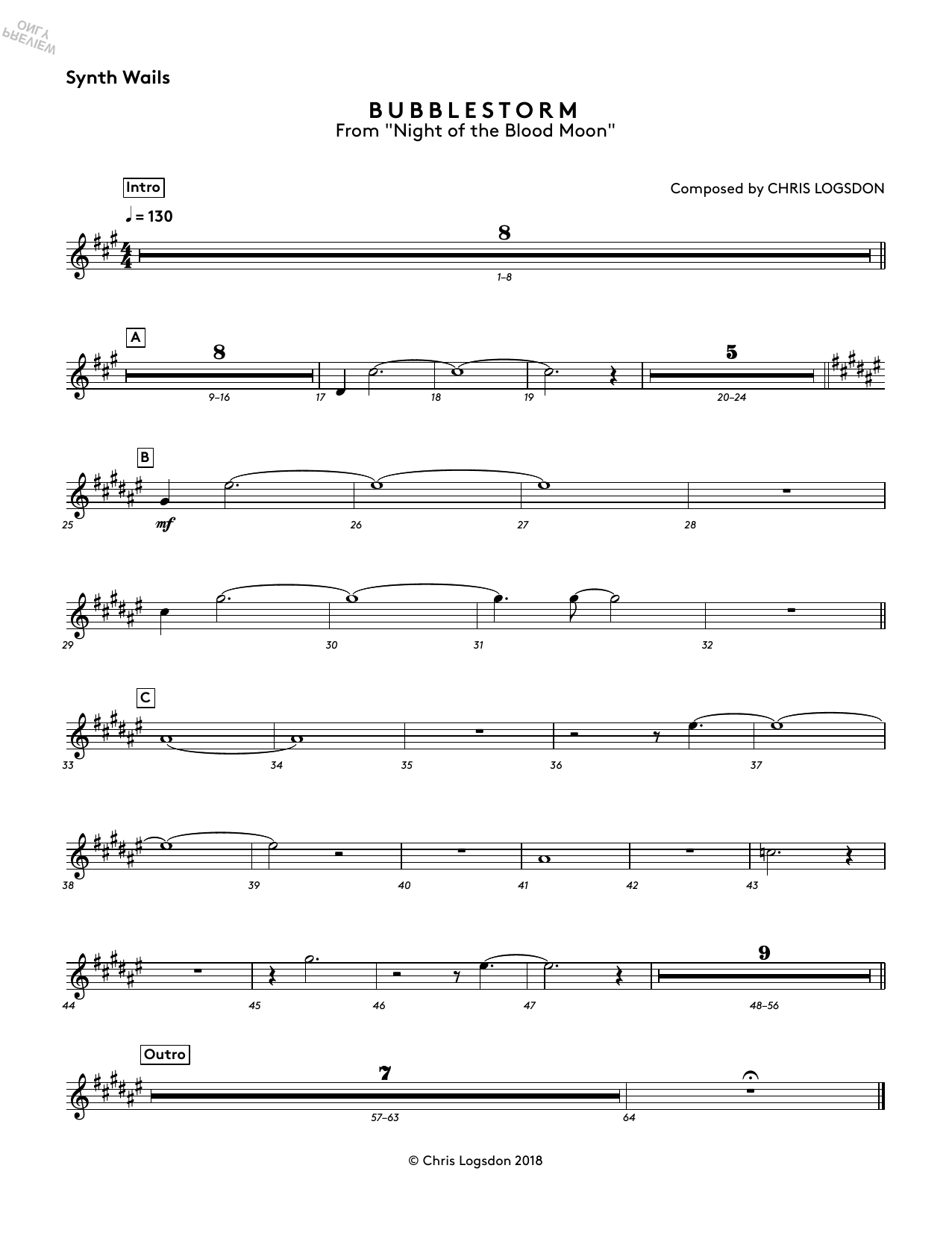 Download Chris Logsdon Bubblestorm (from Night of the Blood Moon) - Synth Wails Sheet Music and learn how to play Performance Ensemble PDF digital score in minutes