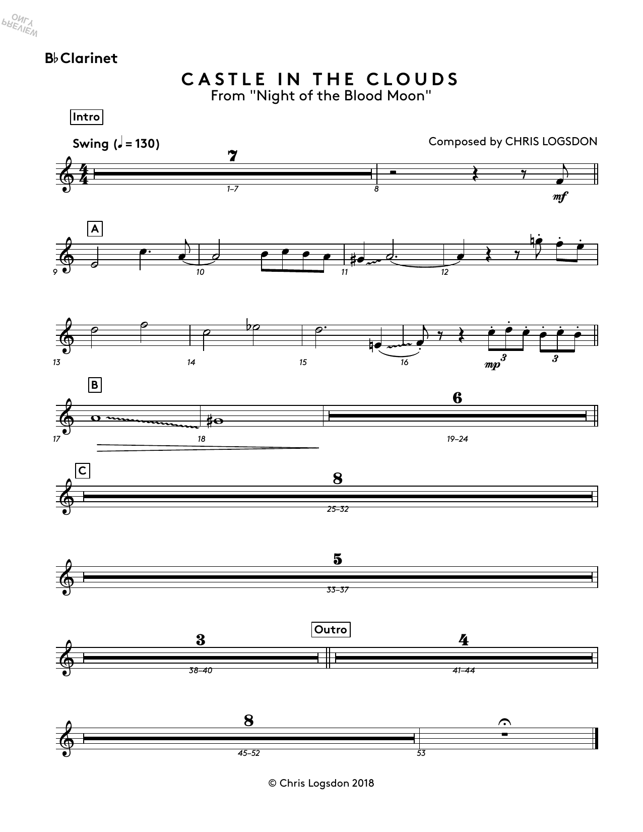 Download Chris Logsdon Castle In The Clouds (from Night of the Blood Moon) - Bb Clarinet Sheet Music and learn how to play Performance Ensemble PDF digital score in minutes