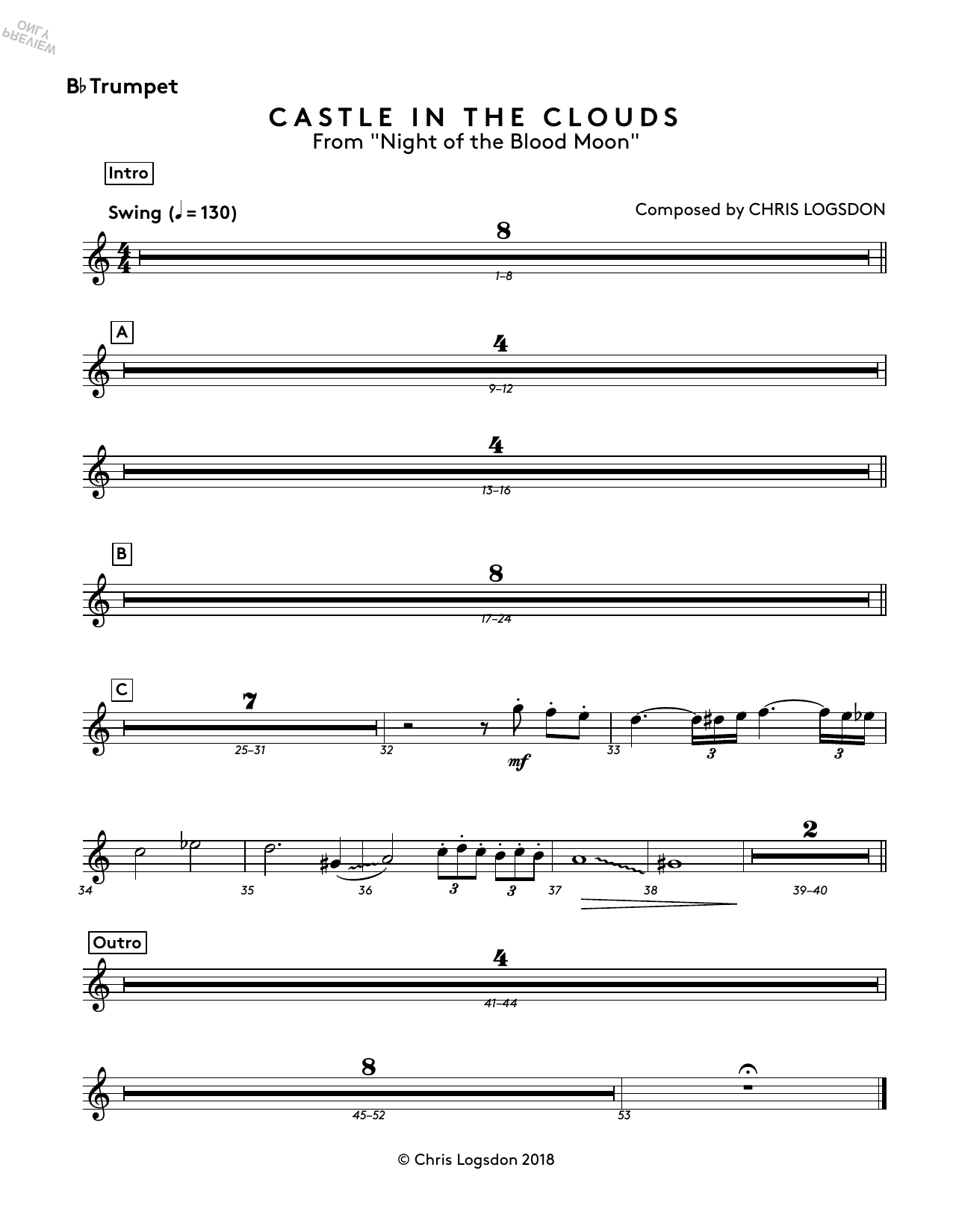 Download Chris Logsdon Castle In The Clouds (from Night of the Blood Moon) - Bb Trumpet Sheet Music and learn how to play Performance Ensemble PDF digital score in minutes
