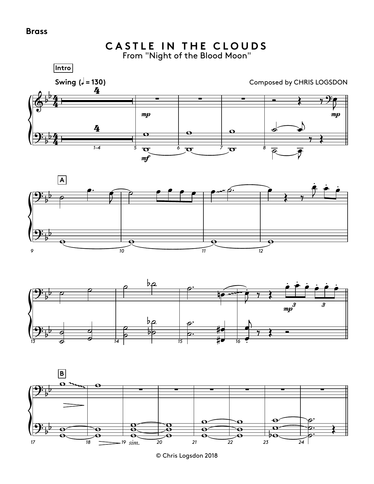Download Chris Logsdon Castle In The Clouds (from Night of the Blood Moon) - Brass Sheet Music and learn how to play Performance Ensemble PDF digital score in minutes