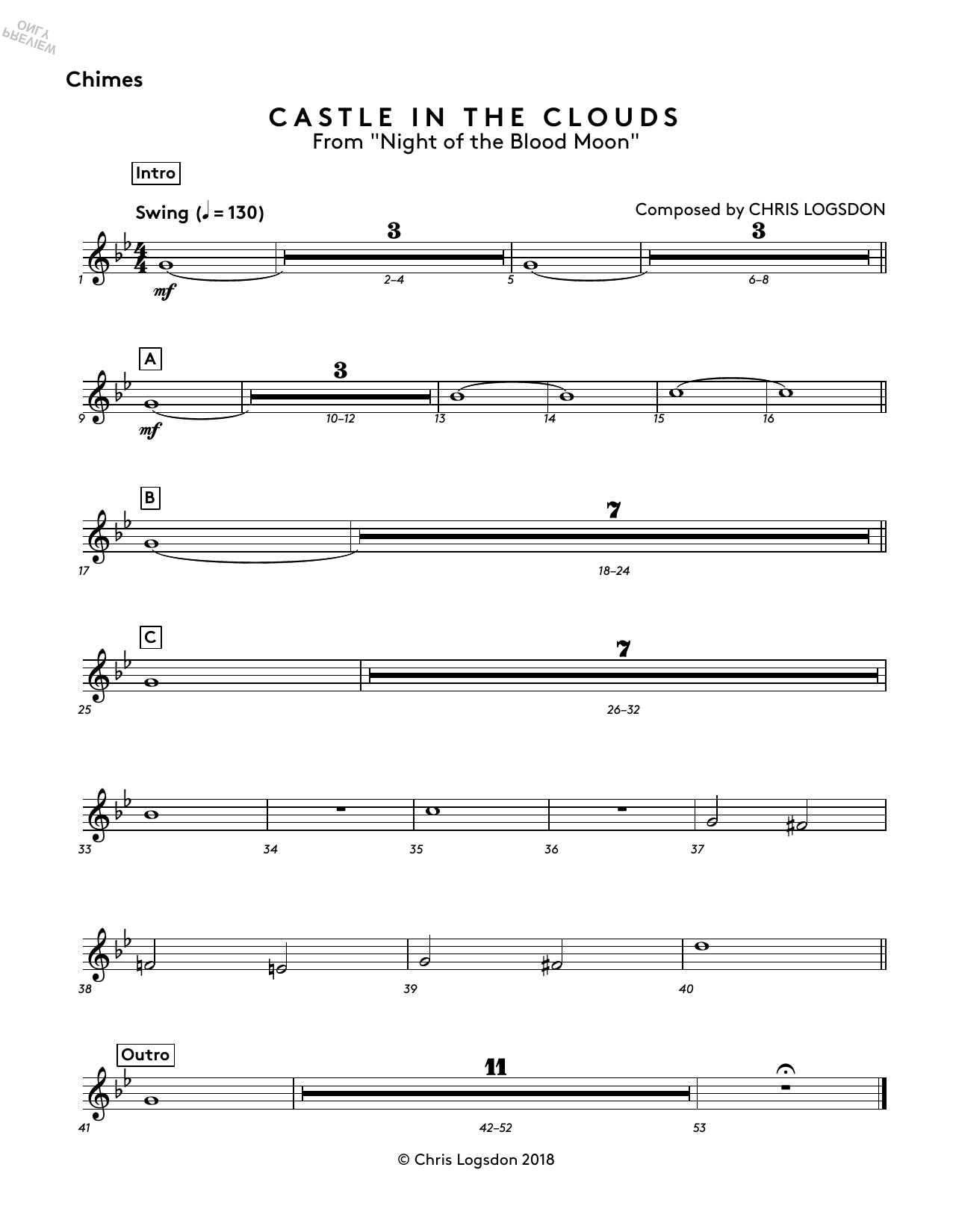Download Chris Logsdon Castle In The Clouds (from Night of the Blood Moon) - Chimes Sheet Music and learn how to play Performance Ensemble PDF digital score in minutes