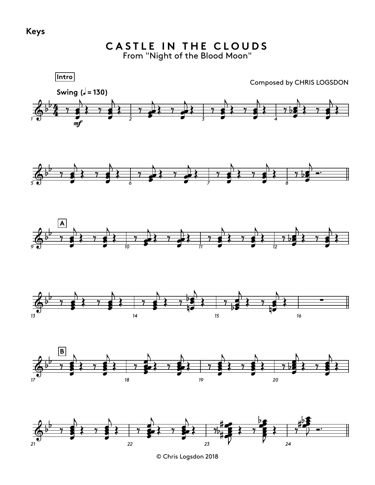 Download Chris Logsdon Castle In The Clouds (from Night of the Blood Moon) - Keys Sheet Music and learn how to play Performance Ensemble PDF digital score in minutes