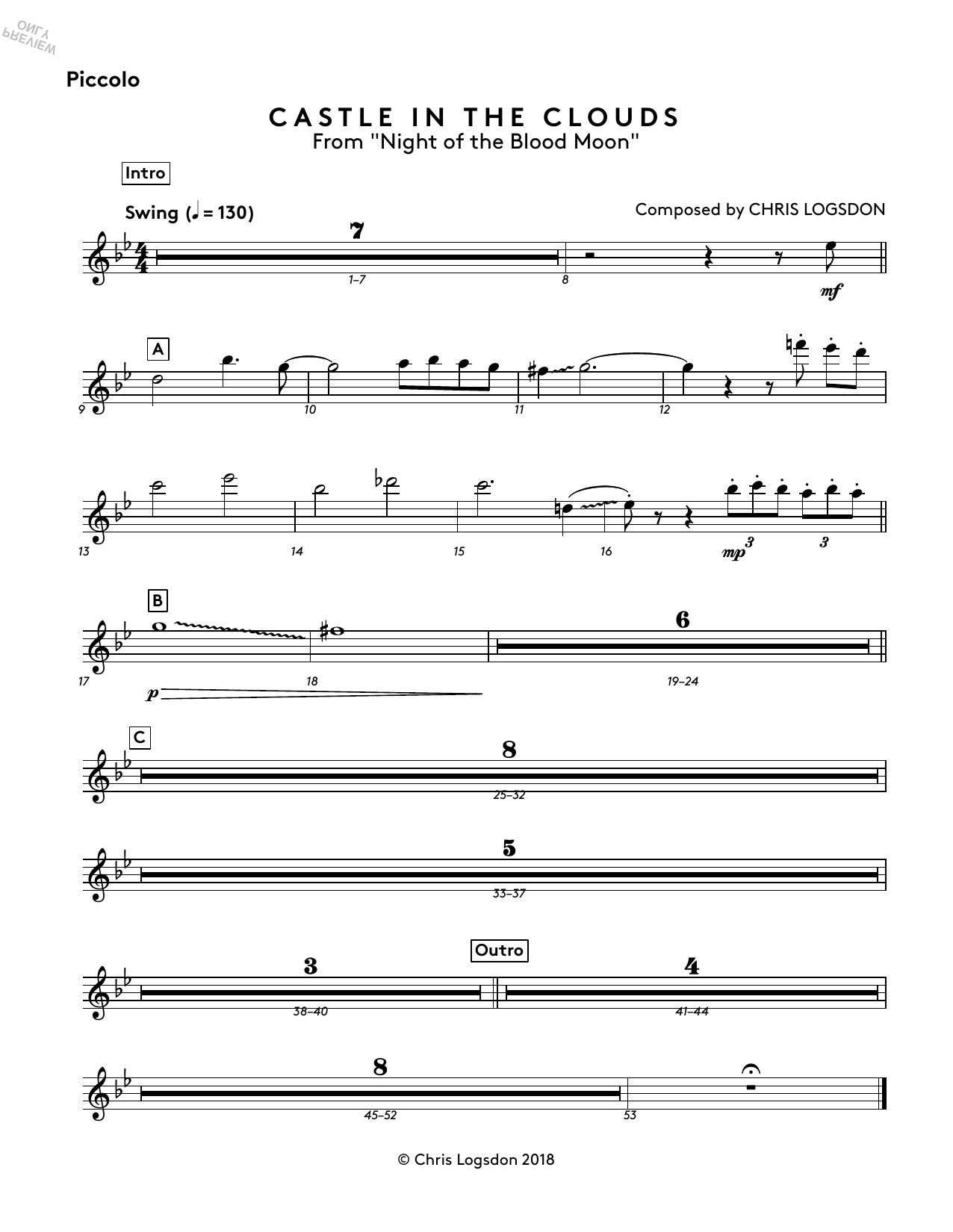 Download Chris Logsdon Castle In The Clouds (from Night of the Blood Moon) - Piccolo Sheet Music and learn how to play Performance Ensemble PDF digital score in minutes