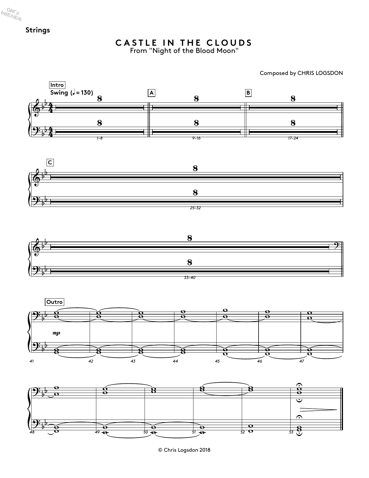 Download Chris Logsdon Castle In The Clouds (from Night of the Blood Moon) - Strings Sheet Music and learn how to play Performance Ensemble PDF digital score in minutes