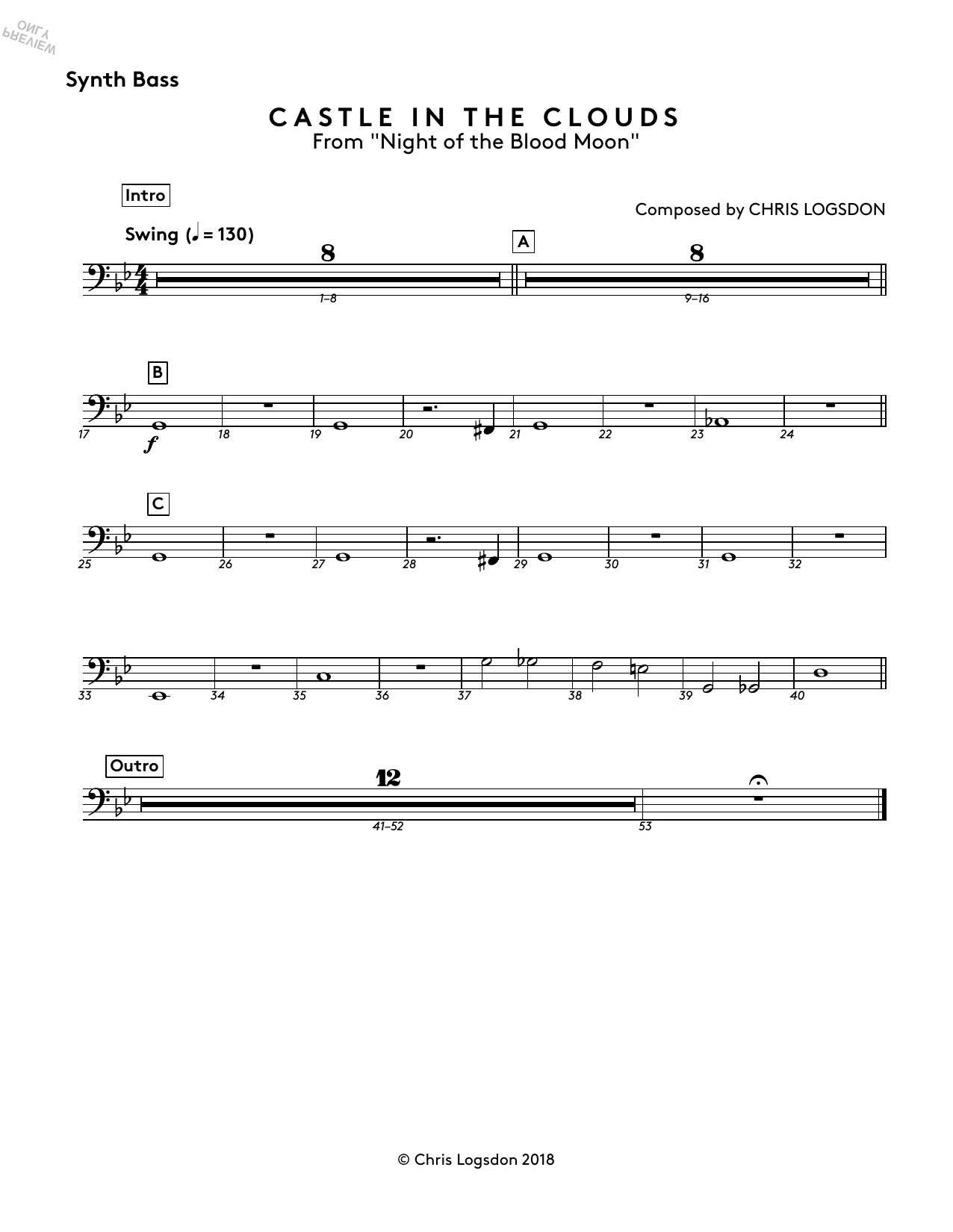 Download Chris Logsdon Castle In The Clouds (from Night of the Blood Moon) - Synth. Bass Sheet Music and learn how to play Performance Ensemble PDF digital score in minutes