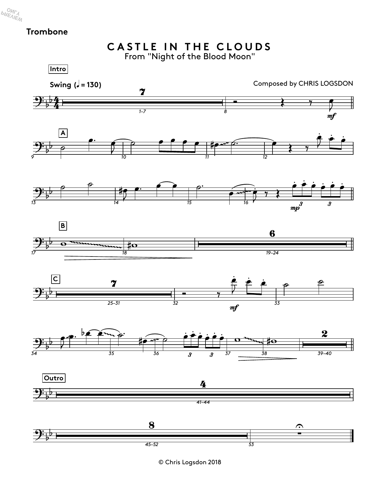Download Chris Logsdon Castle In The Clouds (from Night of the Blood Moon) - Trombone Sheet Music and learn how to play Performance Ensemble PDF digital score in minutes