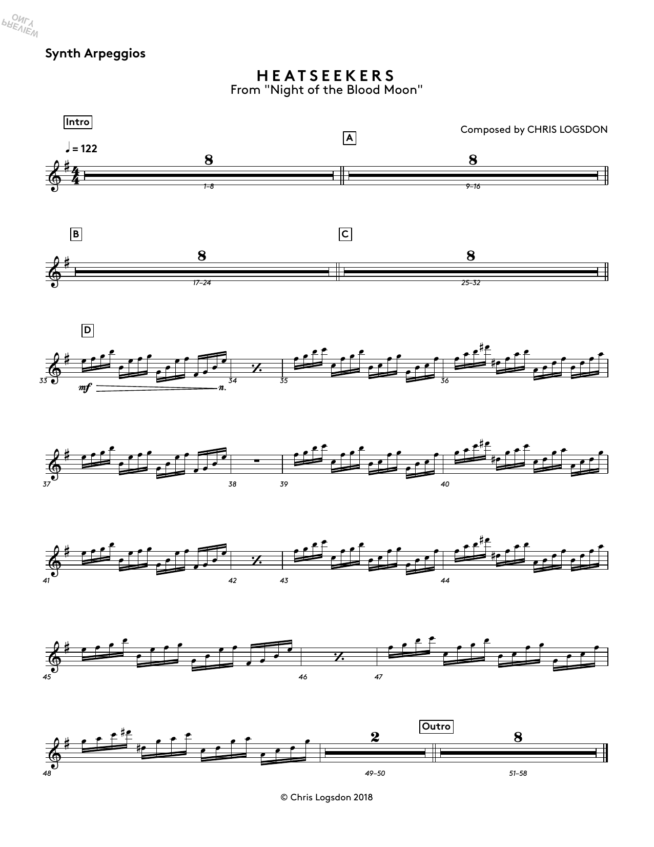 Download Chris Logsdon Heatseekers (from Night of the Blood Moon) - Synth Arpeggios Sheet Music and learn how to play Performance Ensemble PDF digital score in minutes