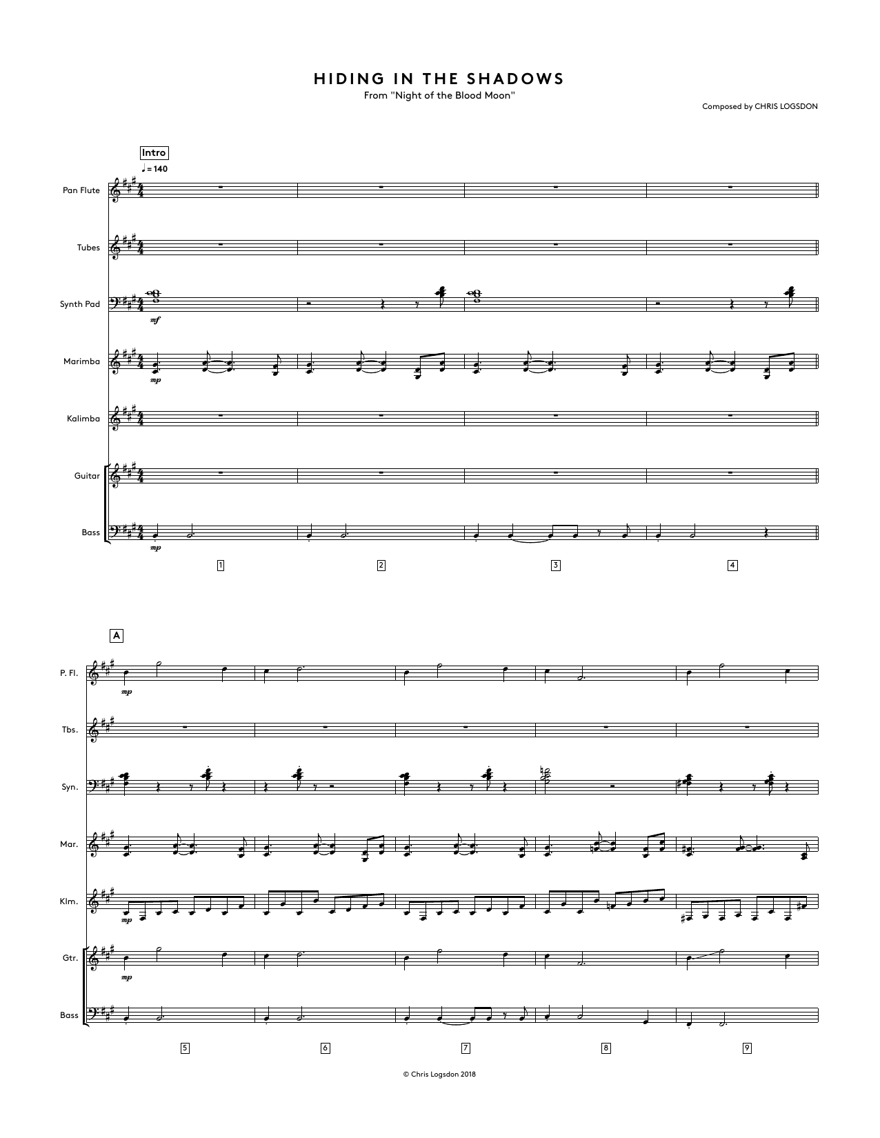 Download Chris Logsdon Hiding In The Shadows (from Night of the Blood Moon) - Full Score Sheet Music and learn how to play Performance Ensemble PDF digital score in minutes