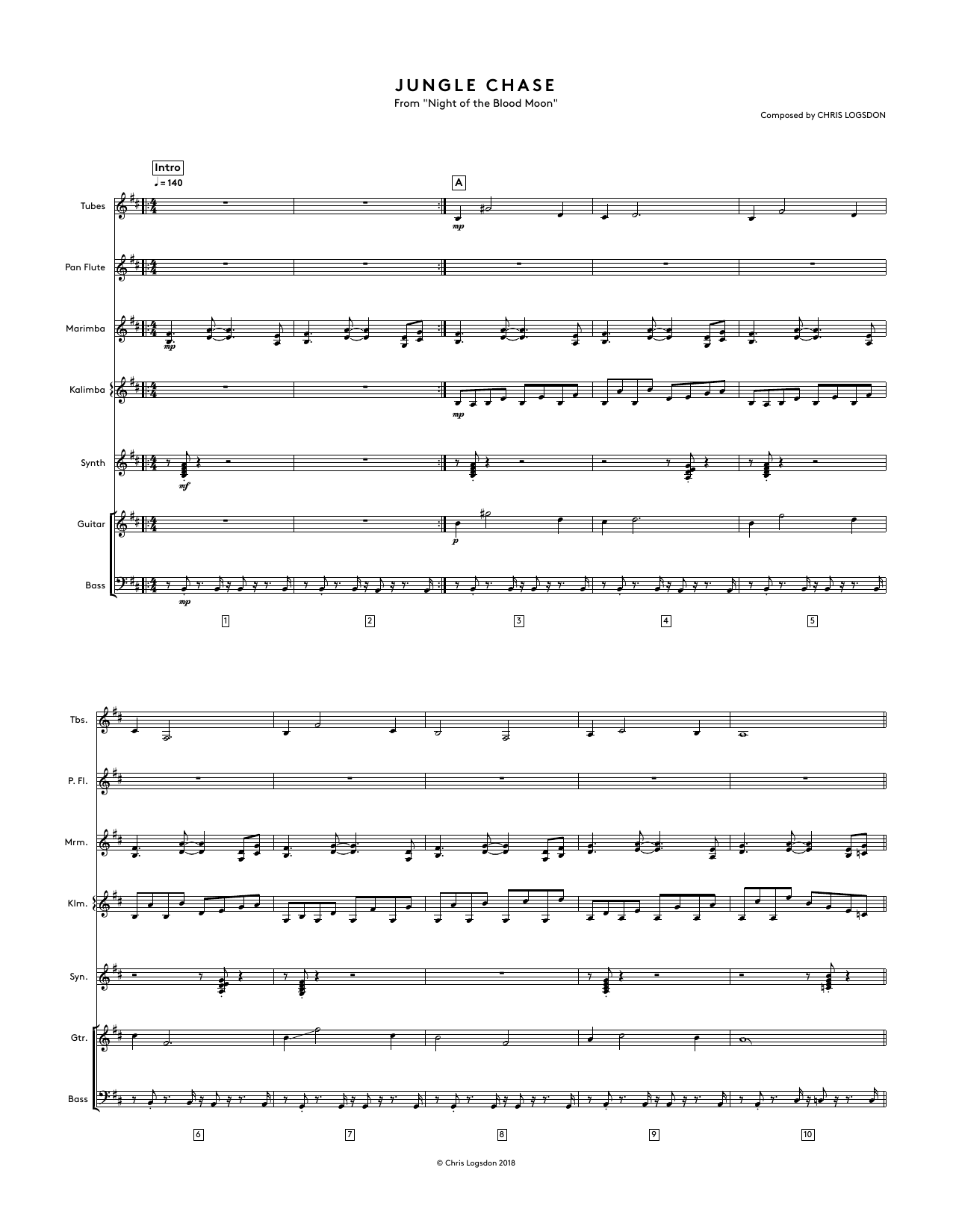 Download Chris Logsdon Jungle Chase (from Night of the Blood Moon) - Full Score Sheet Music and learn how to play Performance Ensemble PDF digital score in minutes