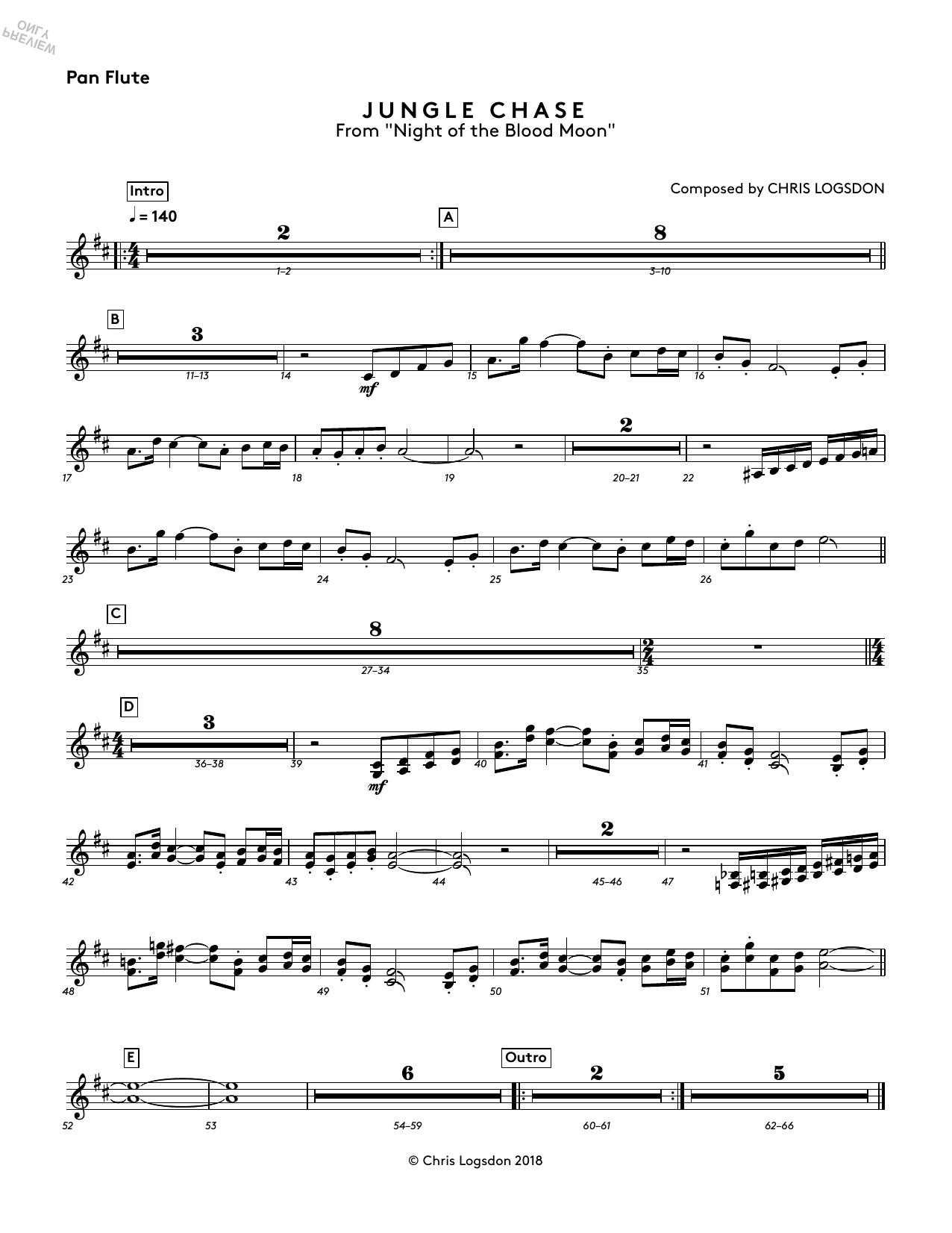 Download Chris Logsdon Jungle Chase (from Night of the Blood Moon) - Pan Flute Sheet Music and learn how to play Performance Ensemble PDF digital score in minutes